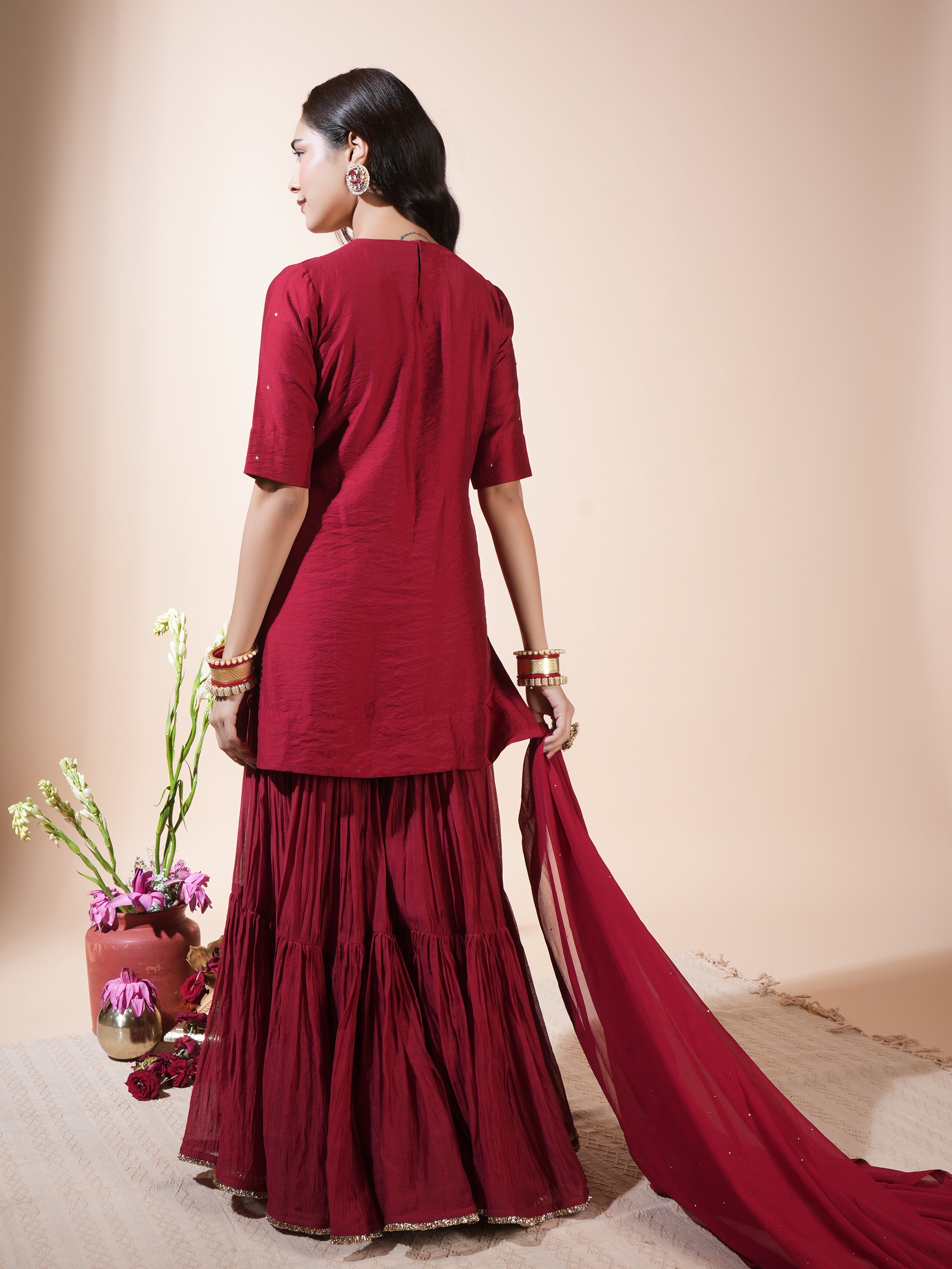 Maroon Floral Jaal Kurta Garara Set