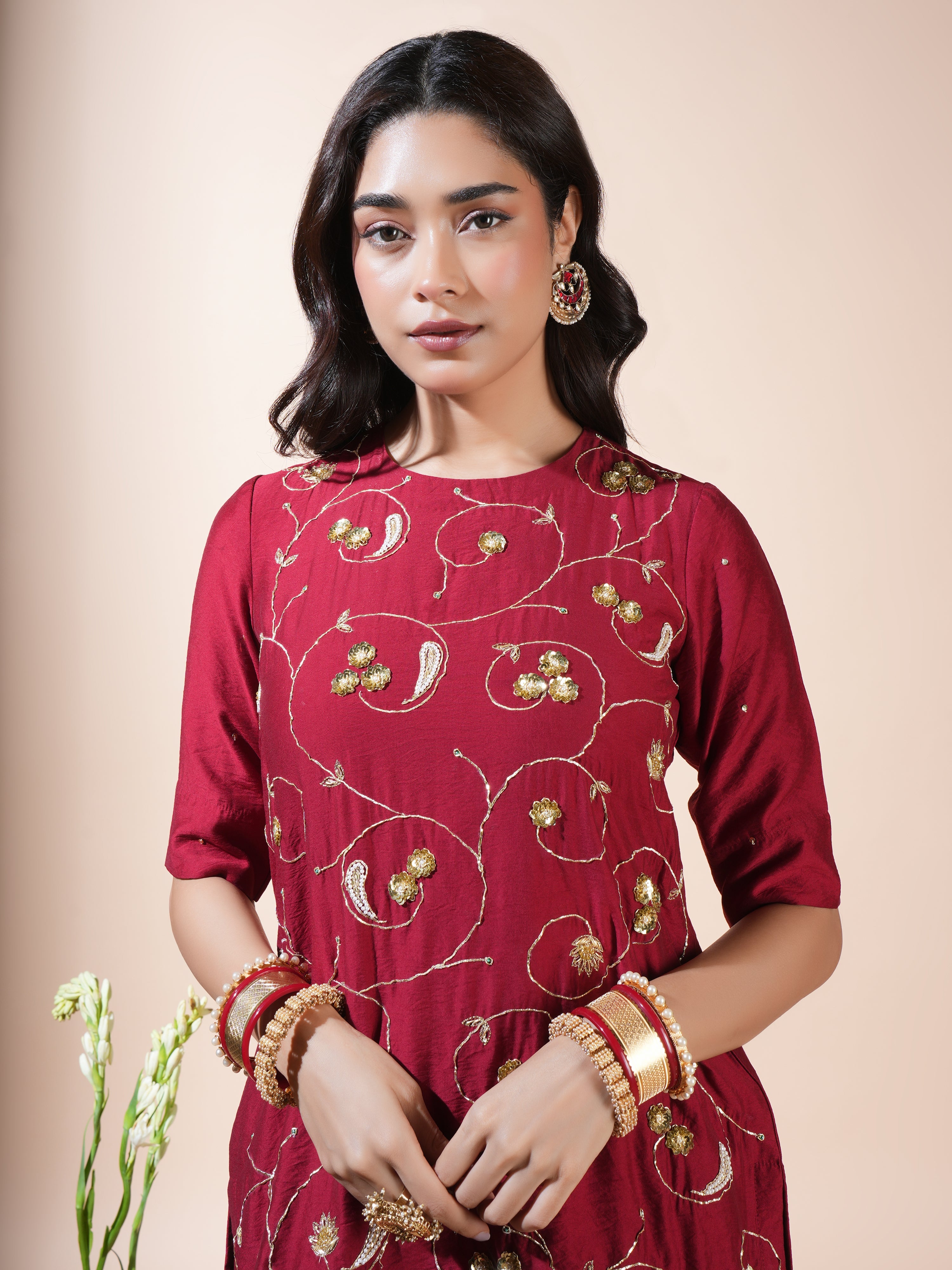Maroon Floral Jaal Kurta Garara Set