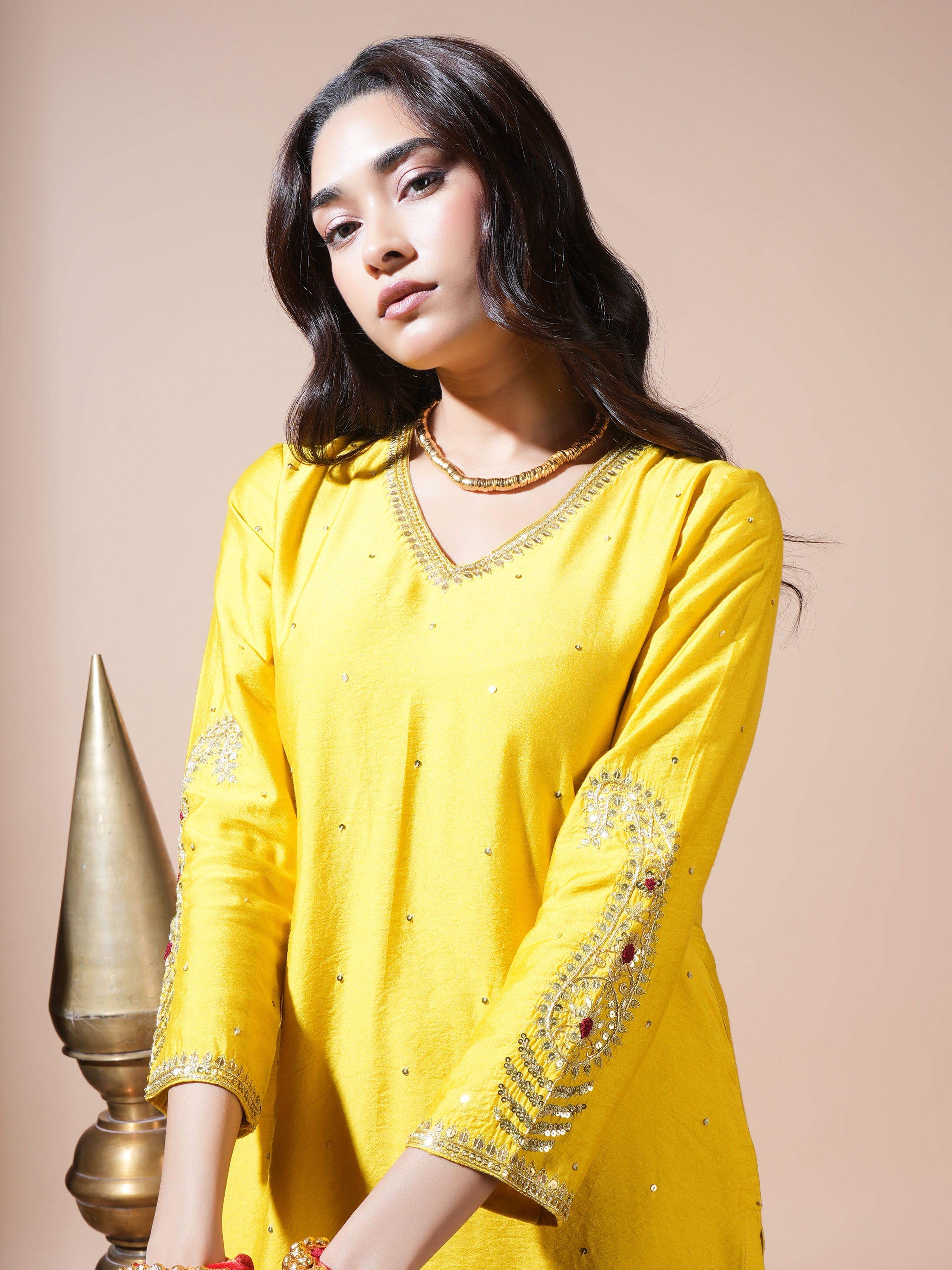 Mustard Keri Long Kurta Set