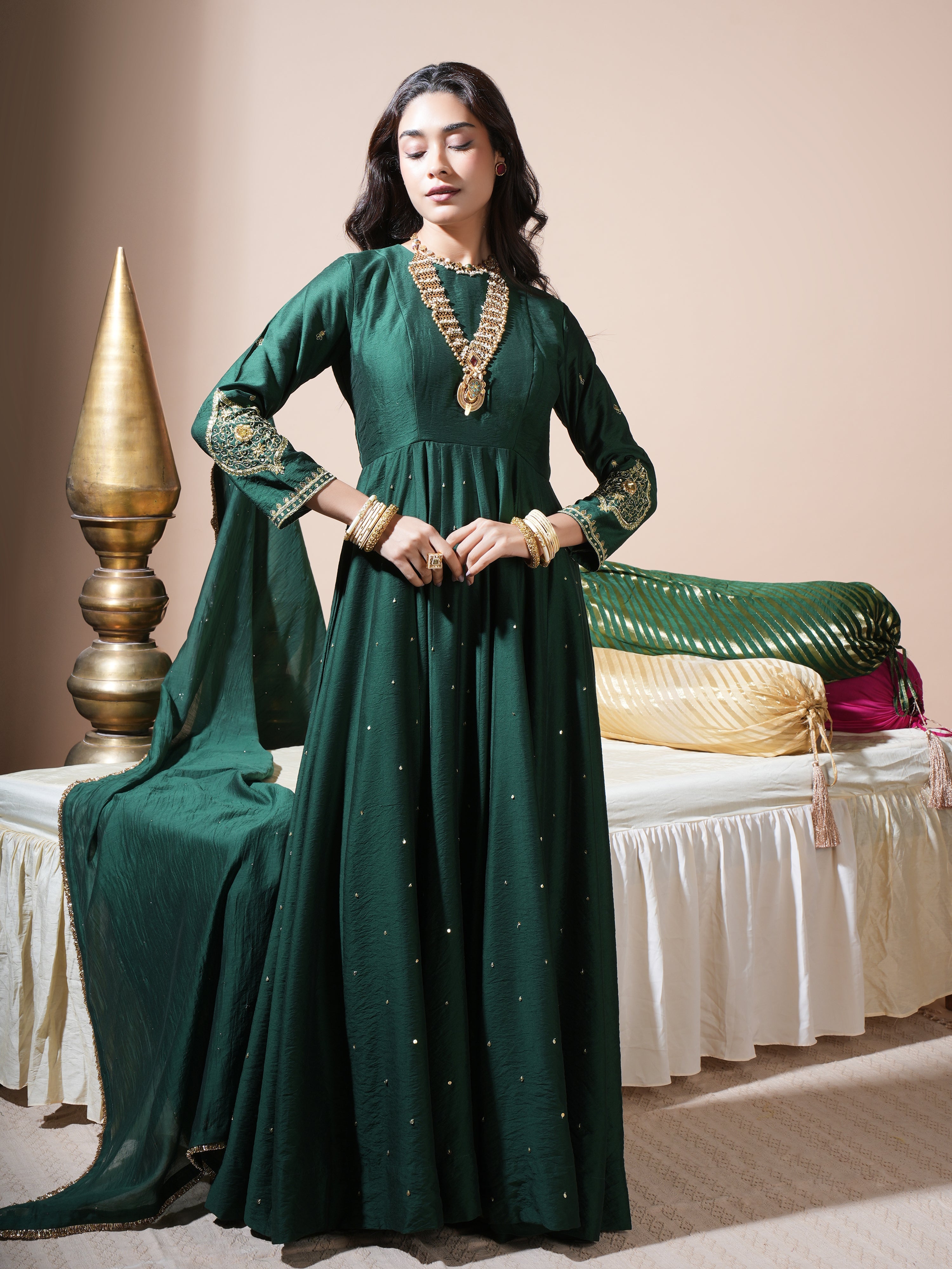 Bottle Green Paan Anarkali