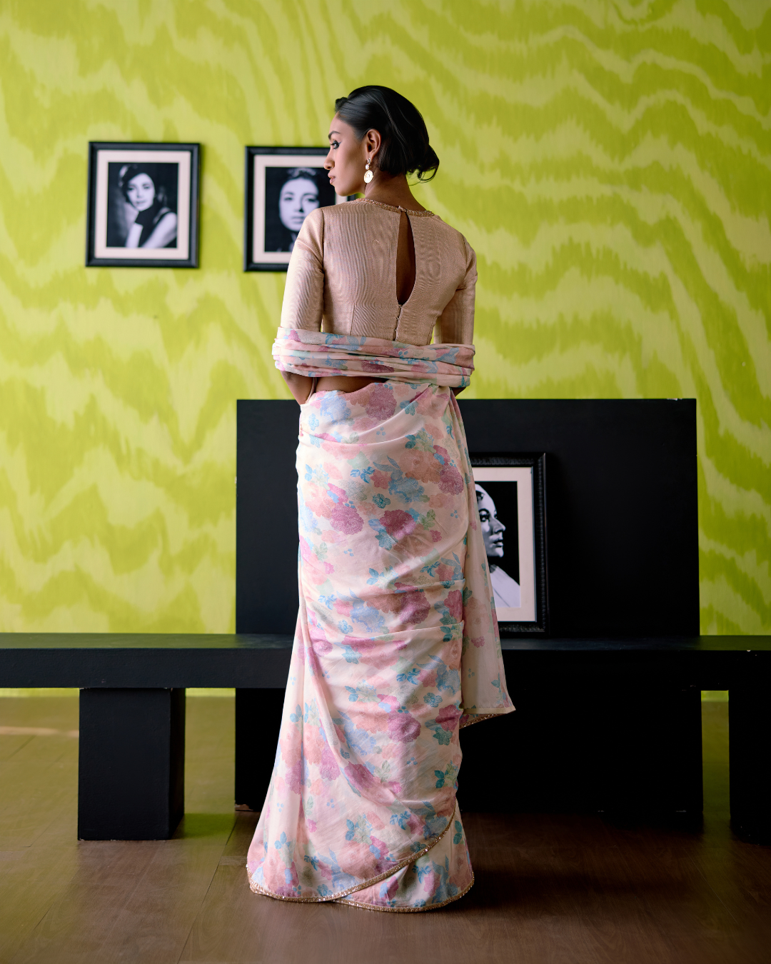 Ivory Floral Print Saree with Blouse