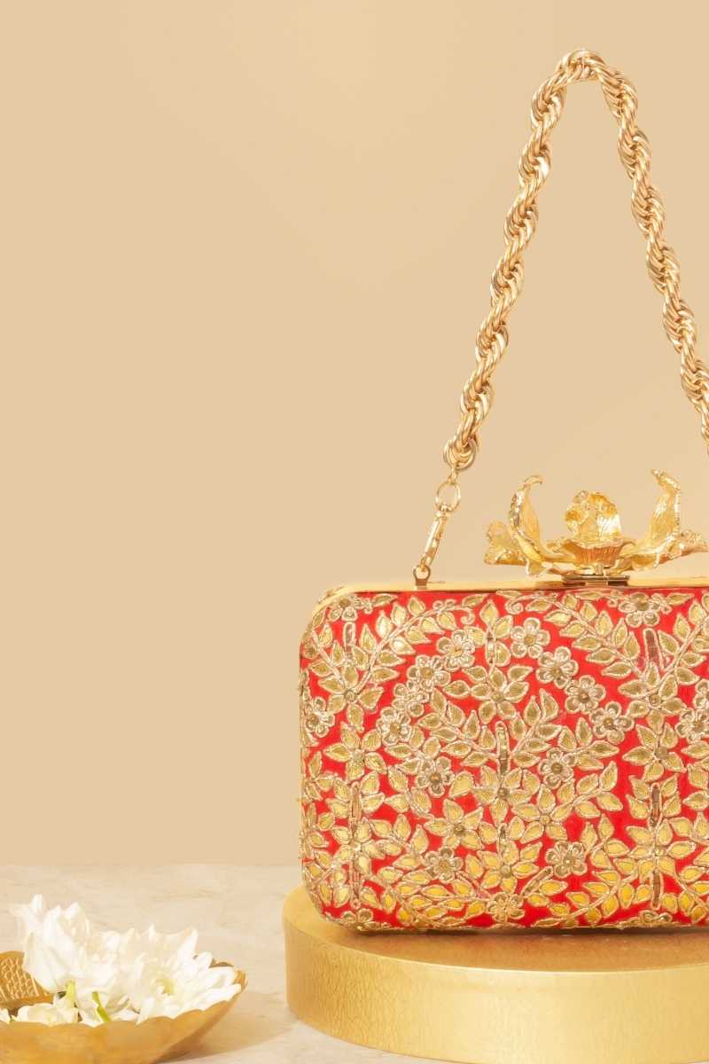 Vanya Clutch - Red & Gold