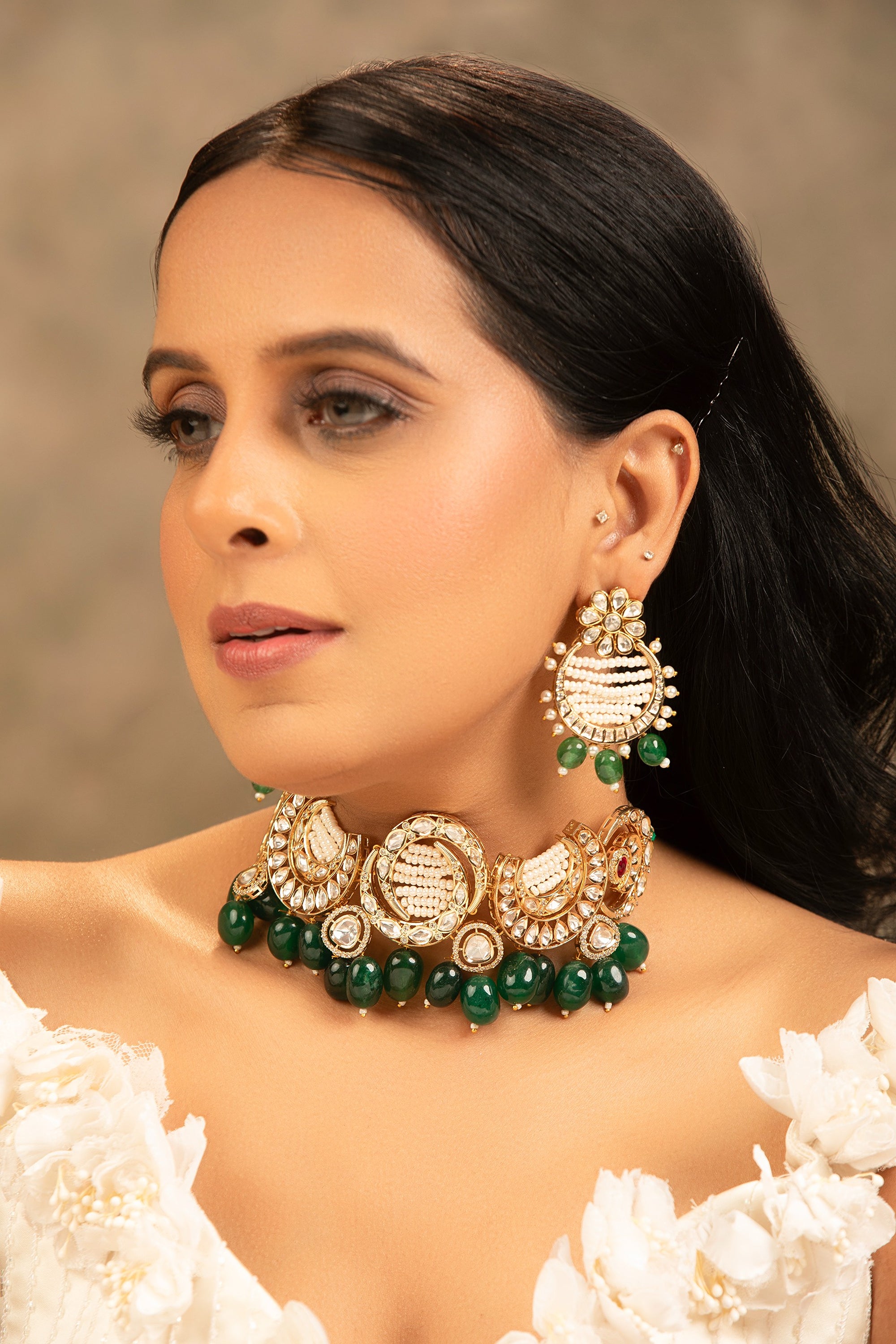 LE SONI GREEN KUNDAN CHOKER SET