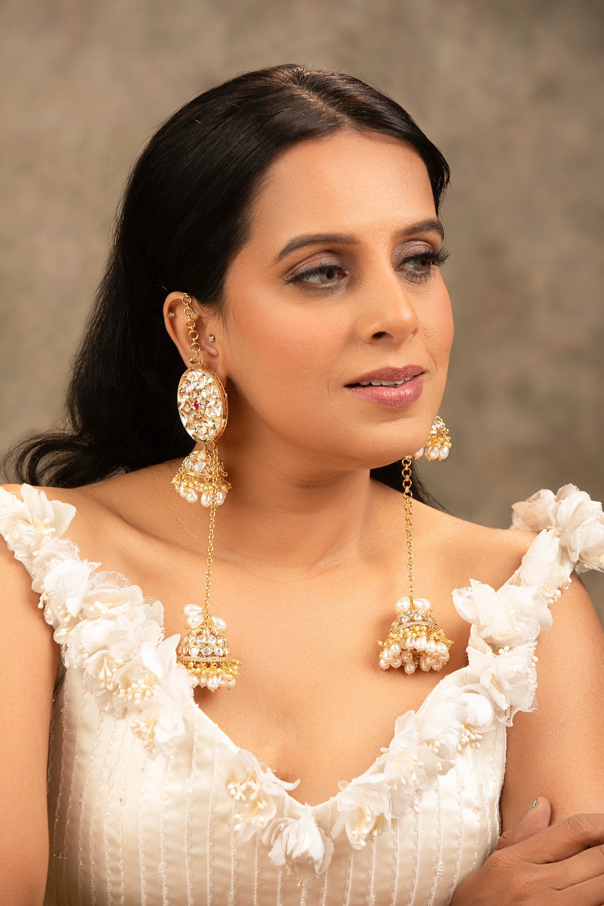 LE CHITRA LONG KUNDAN EARRINGS