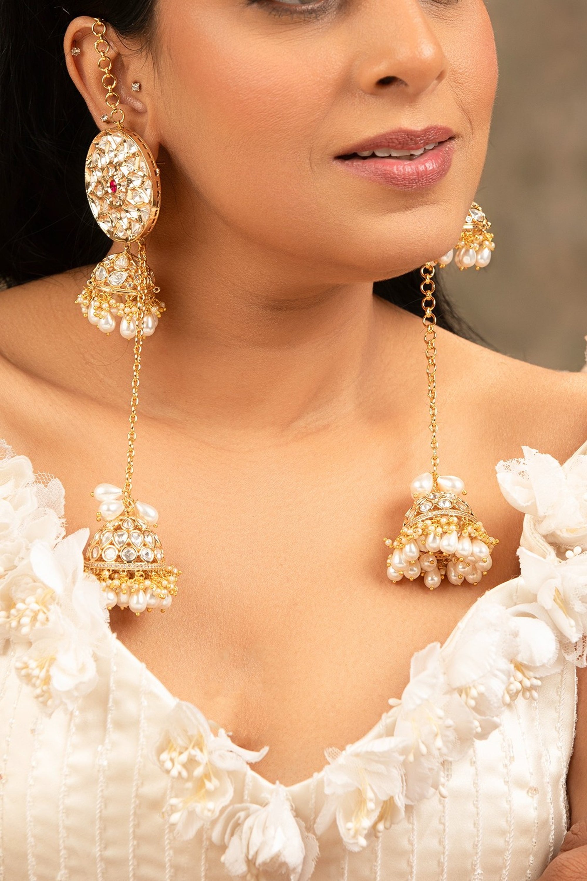 LE CHITRA LONG KUNDAN EARRINGS