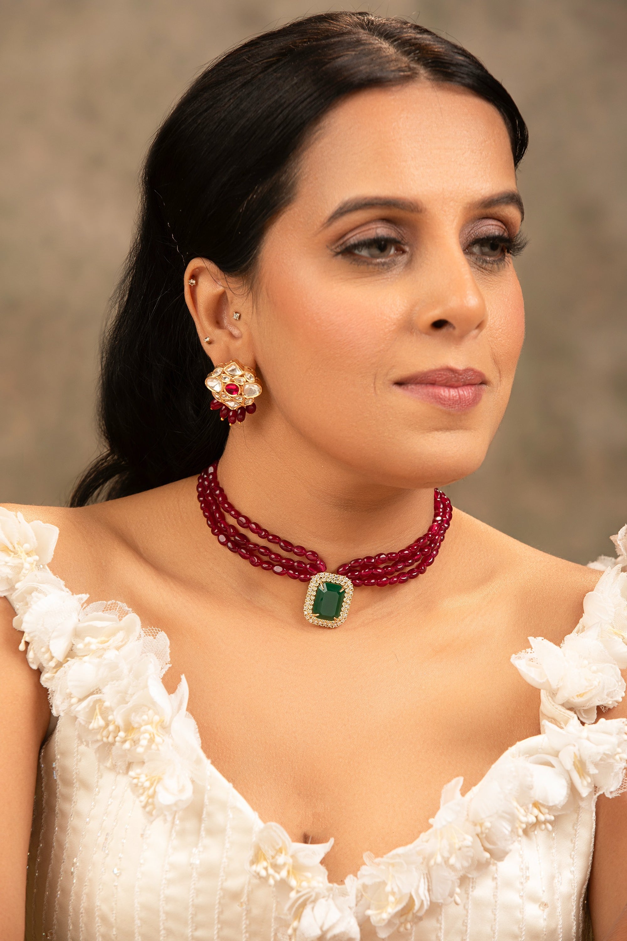 LE PRNI RED ONYX NECKLACE SET