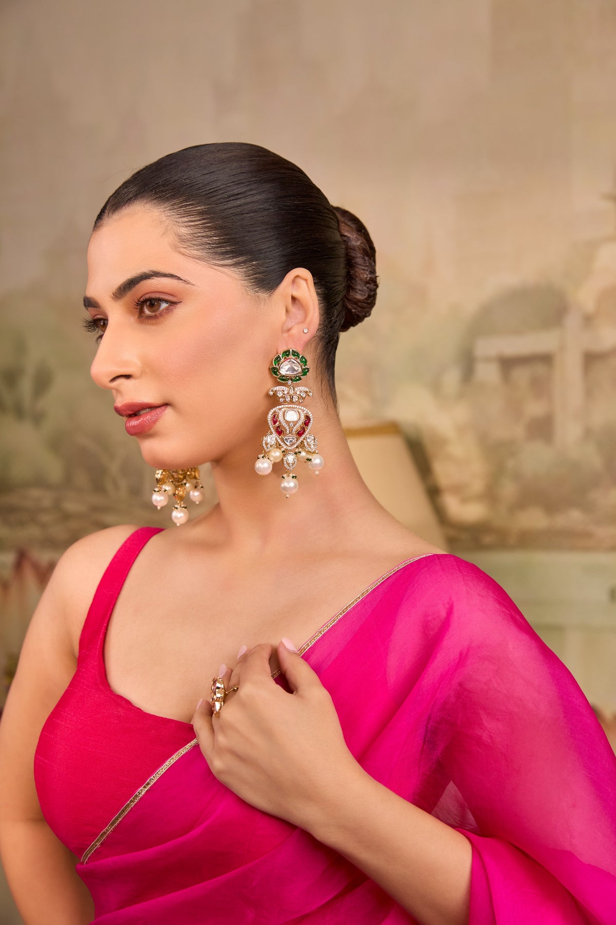 Xago Meenakari & Pearl Tiered Earrings