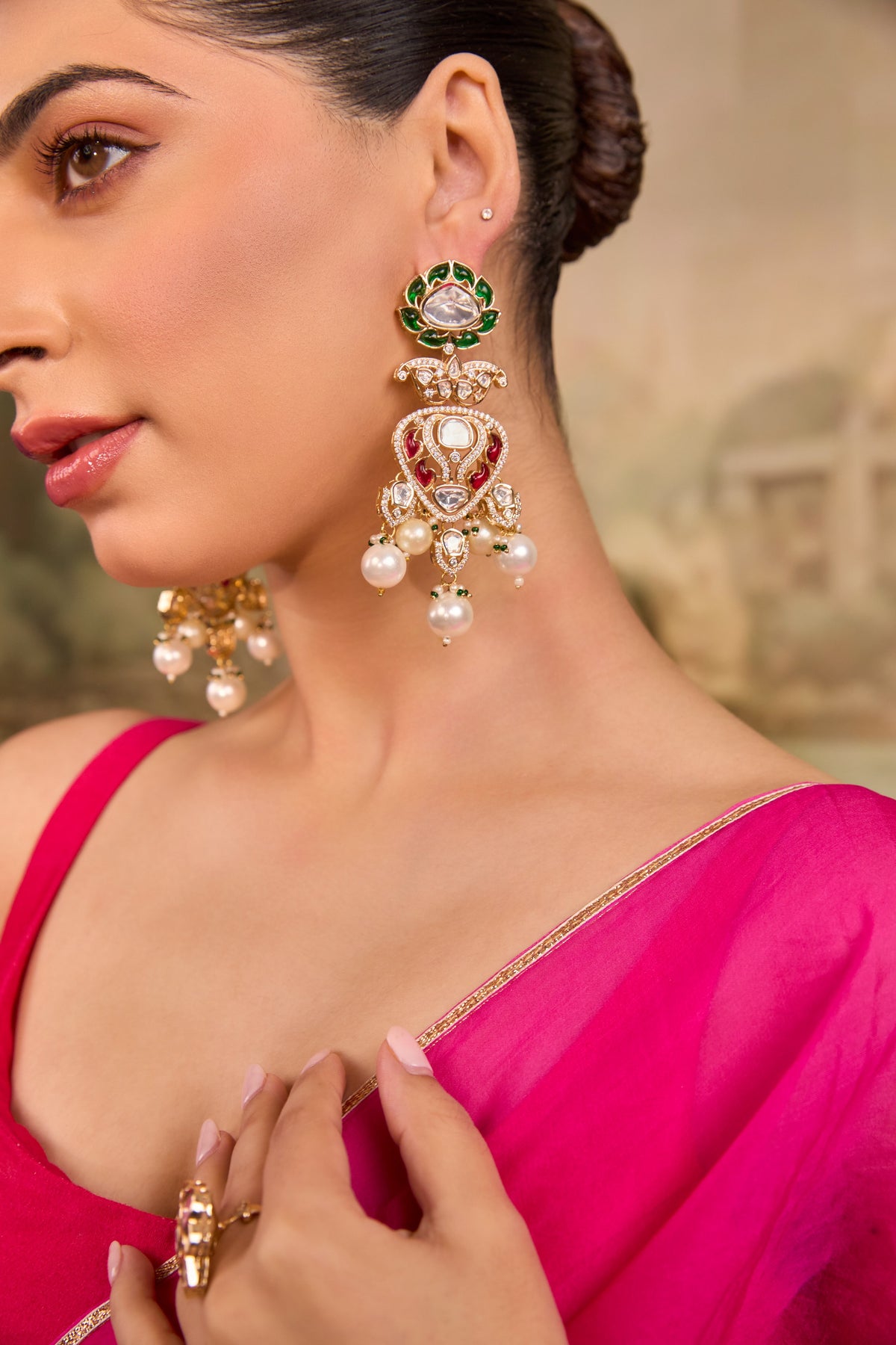Xago Meenakari & Pearl Tiered Earrings