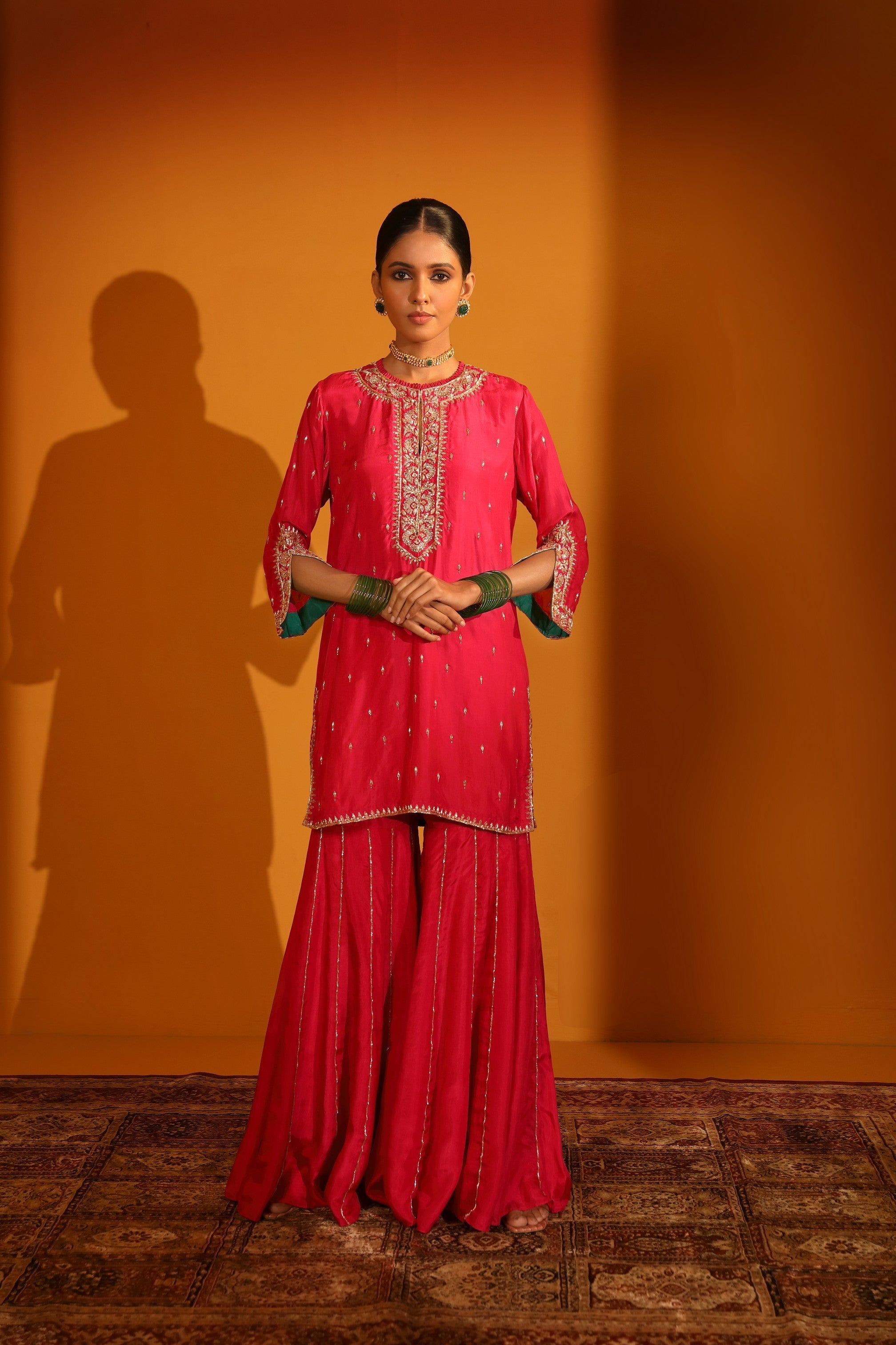 HABUTAI SILK SEQUIN EMBELLISHED SHARARA SET WITH DUPATTA