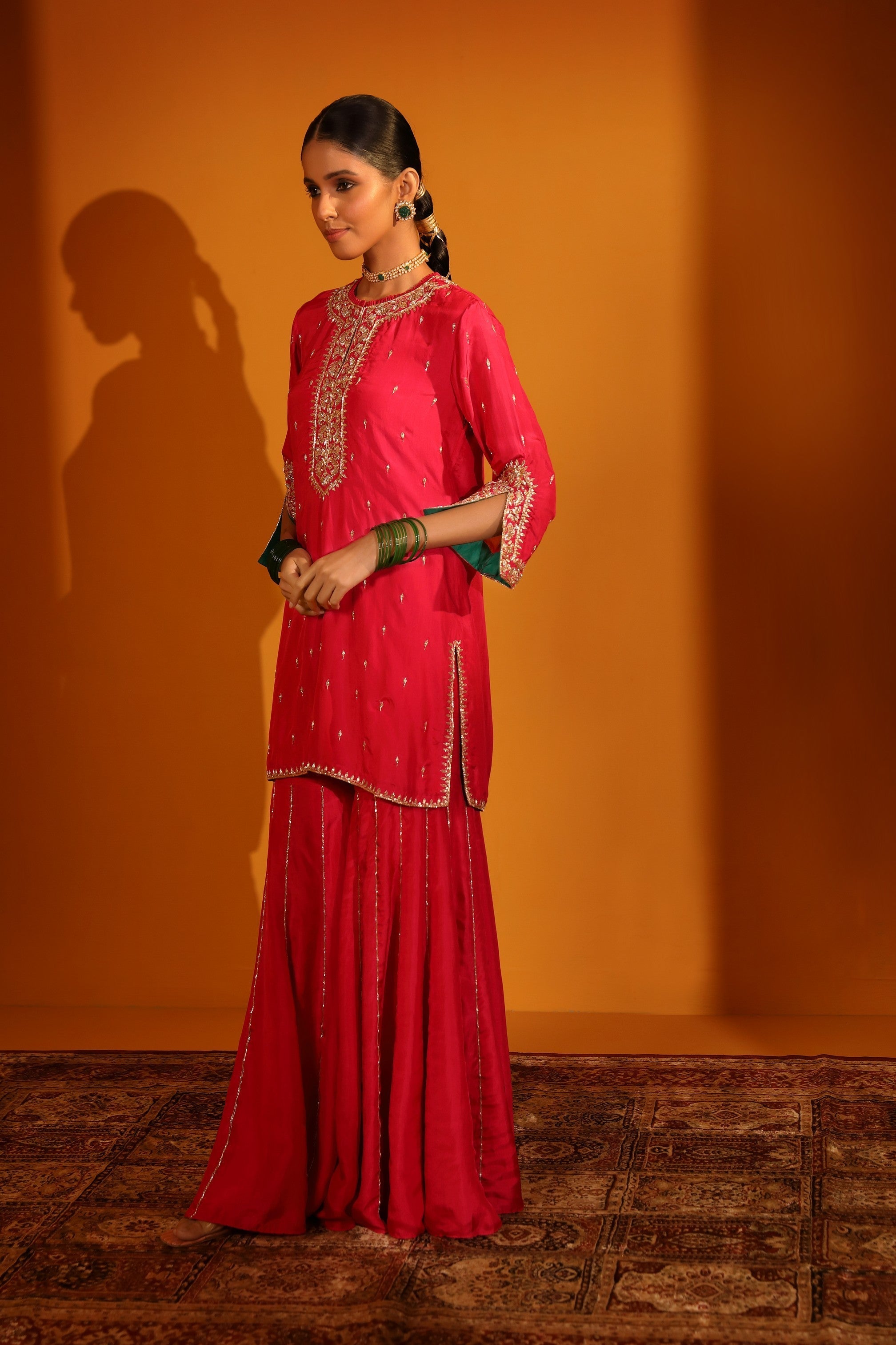 HABUTAI SILK SEQUIN EMBELLISHED SHARARA SET WITH DUPATTA