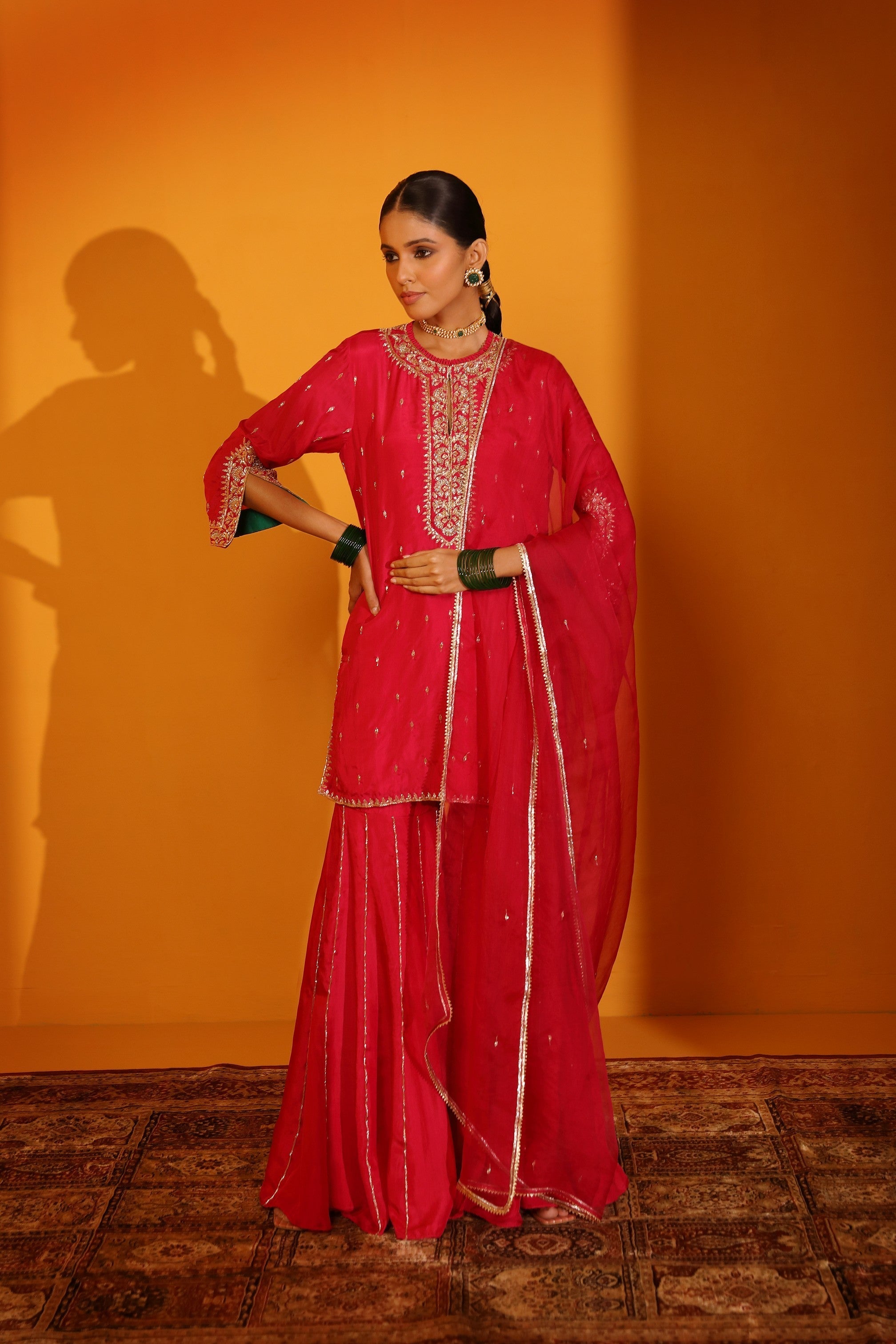 HABUTAI SILK SEQUIN EMBELLISHED SHARARA SET WITH DUPATTA