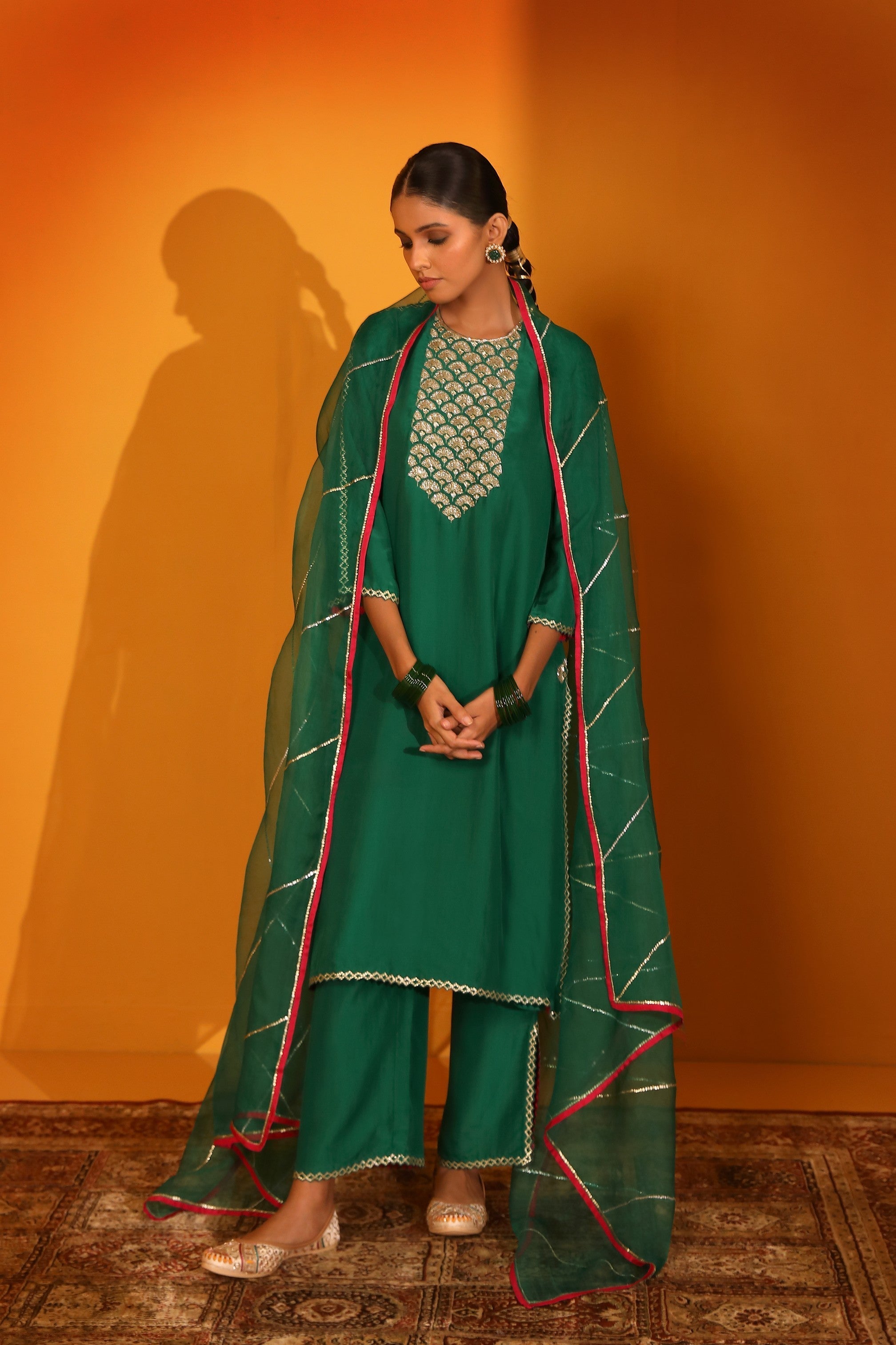 HABUTAI SILK ETHEREAL KURTA SET WITH PANTS AND DUPATTA