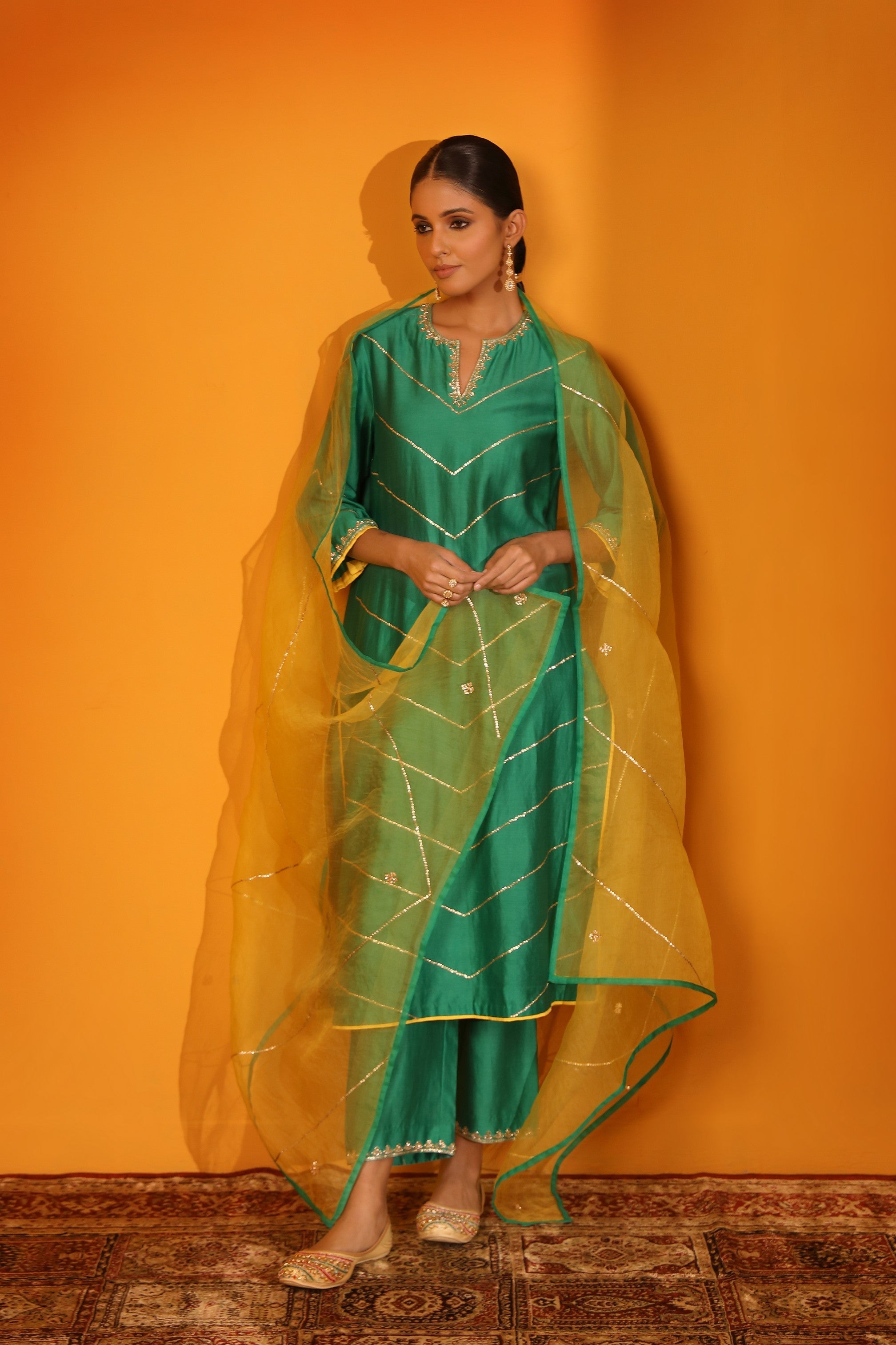 SILK CHANDERI ETHEREAL KURTA SET WITH PANTS AND DUPATTA