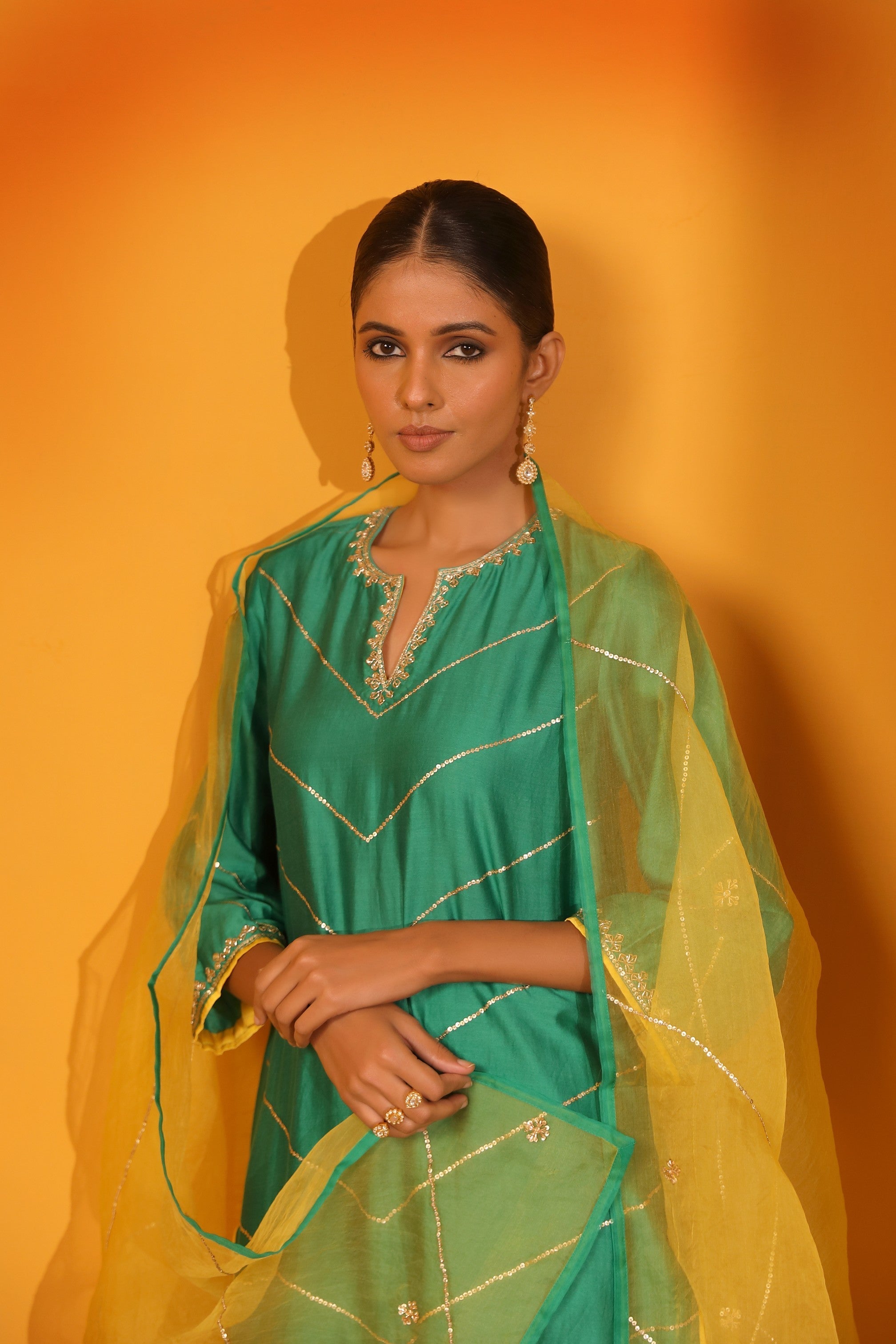 SILK CHANDERI ETHEREAL KURTA SET WITH PANTS AND DUPATTA