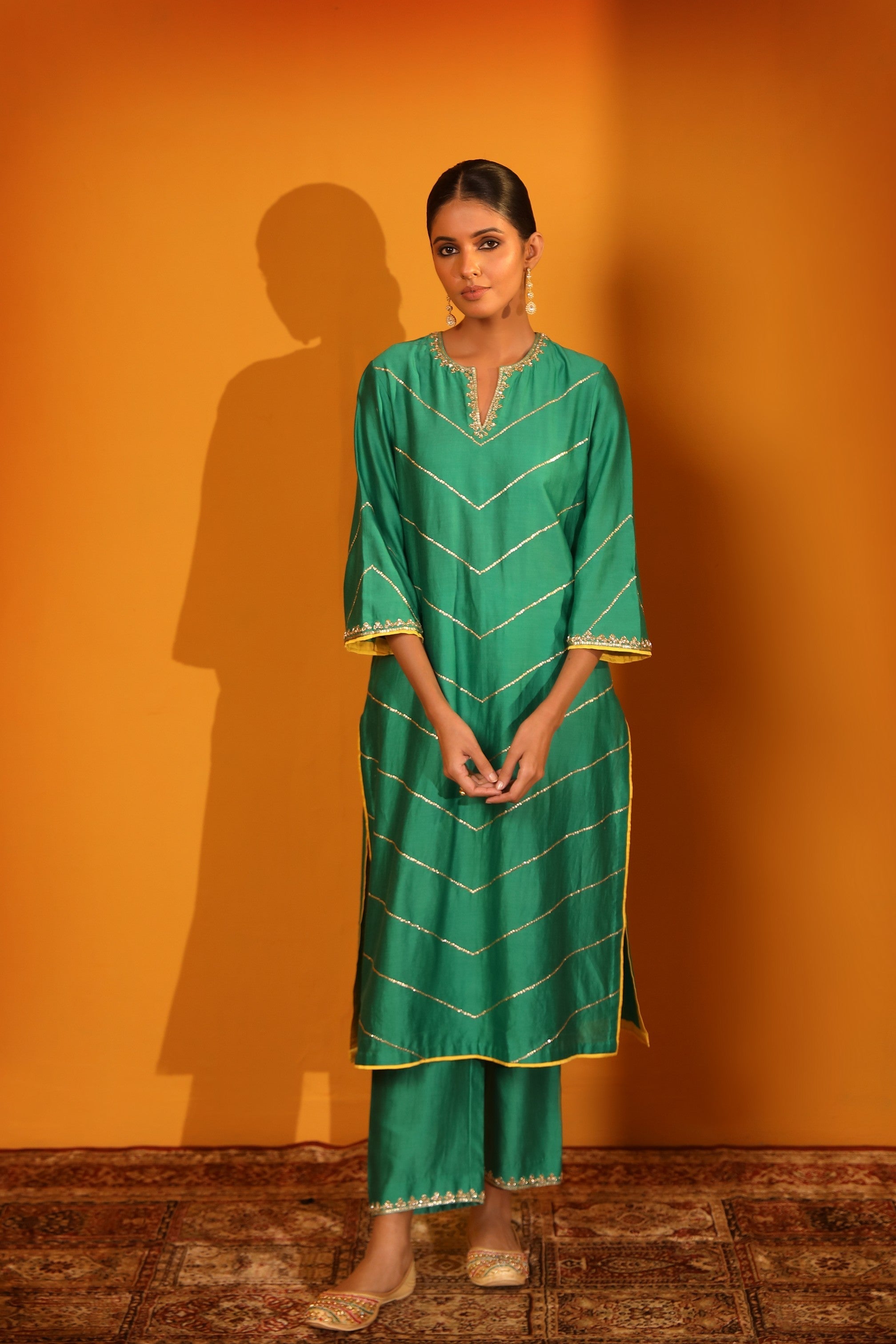 SILK CHANDERI ETHEREAL KURTA SET WITH PANTS AND DUPATTA