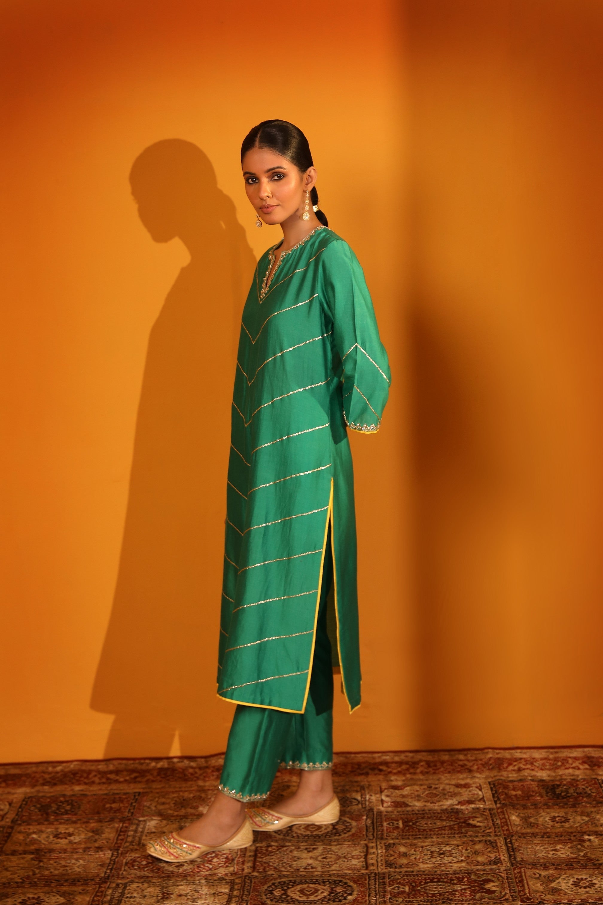 SILK CHANDERI ETHEREAL KURTA SET WITH PANTS AND DUPATTA