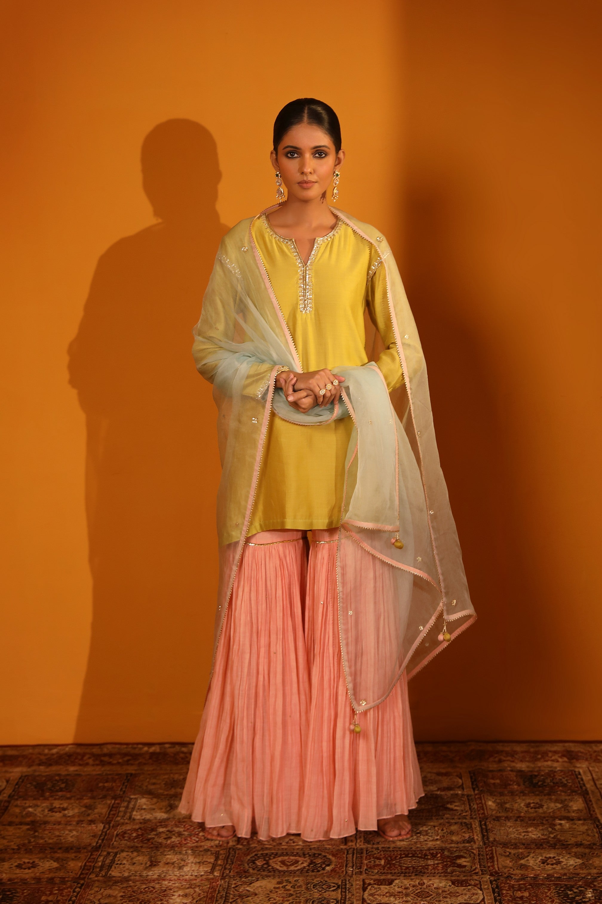 SILK CHANDERI SEQUIN EMBELLISHED SHARARA SET WITH DUPATTA