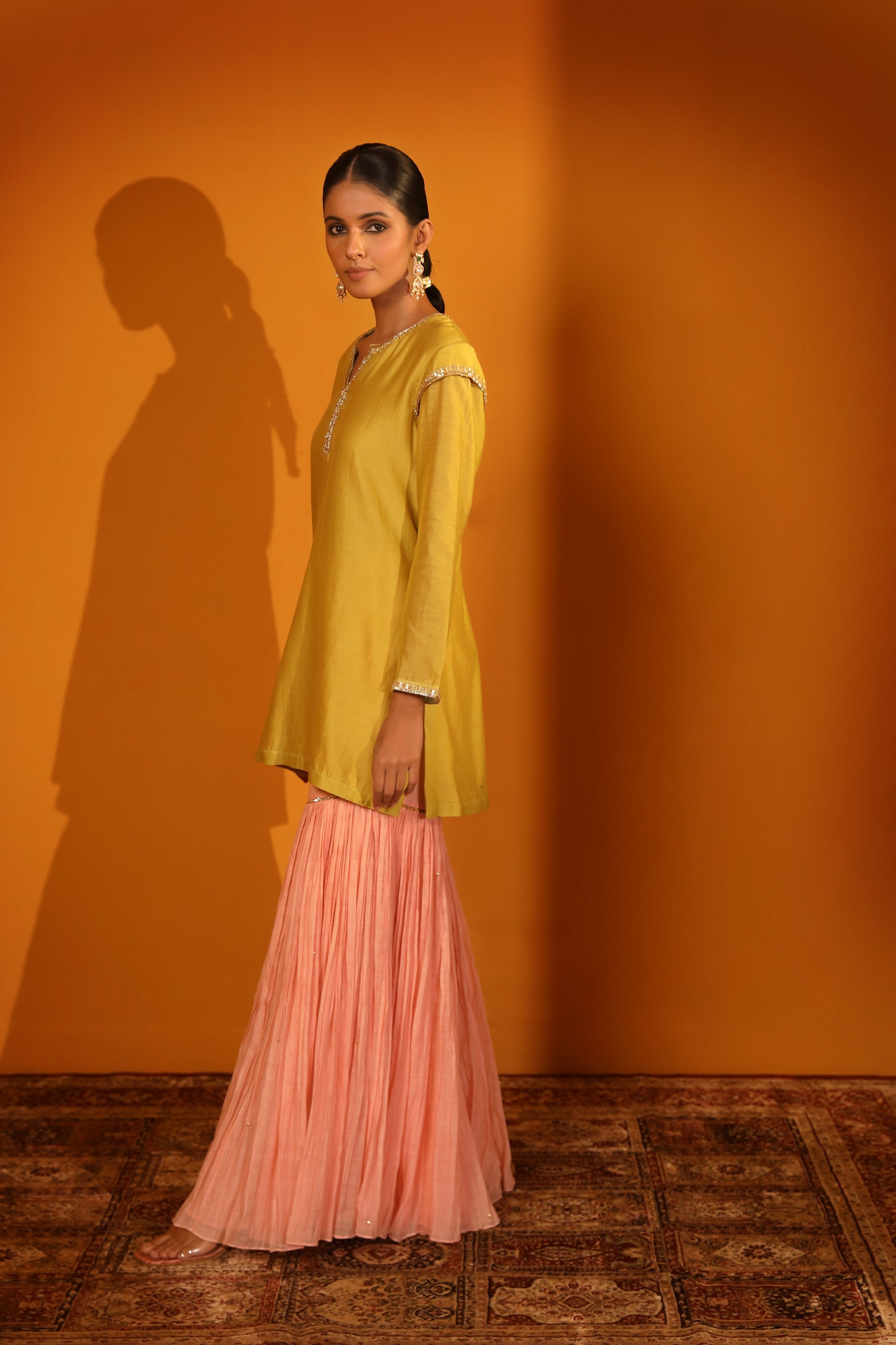 SILK CHANDERI SEQUIN EMBELLISHED SHARARA SET WITH DUPATTA