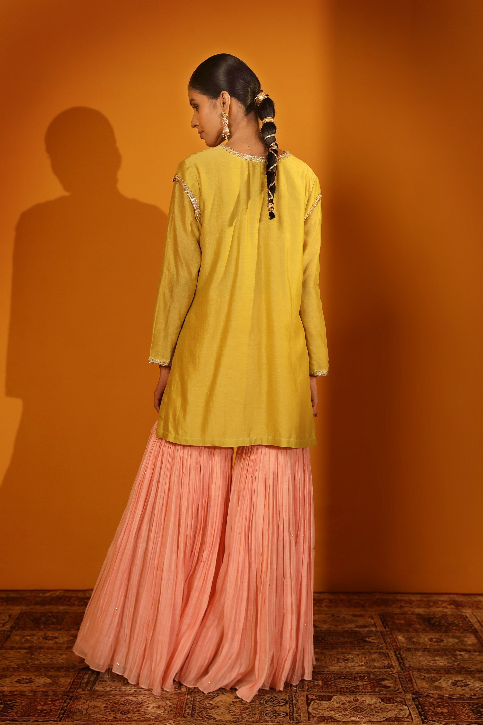 SILK CHANDERI SEQUIN EMBELLISHED SHARARA SET WITH DUPATTA