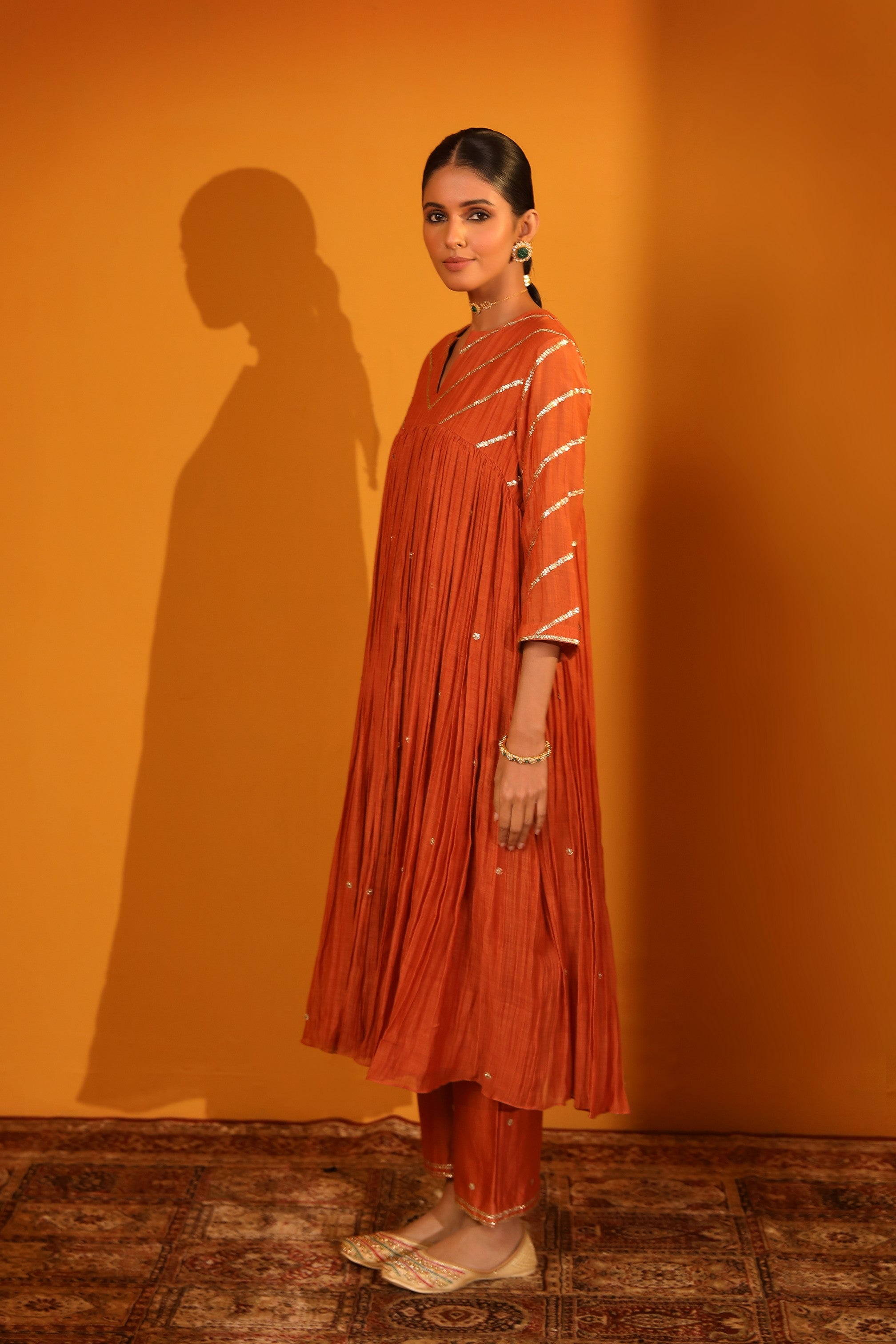 CHANDERI SILK RIVETING KURTA SET WITH PANTS AND DUPATTA