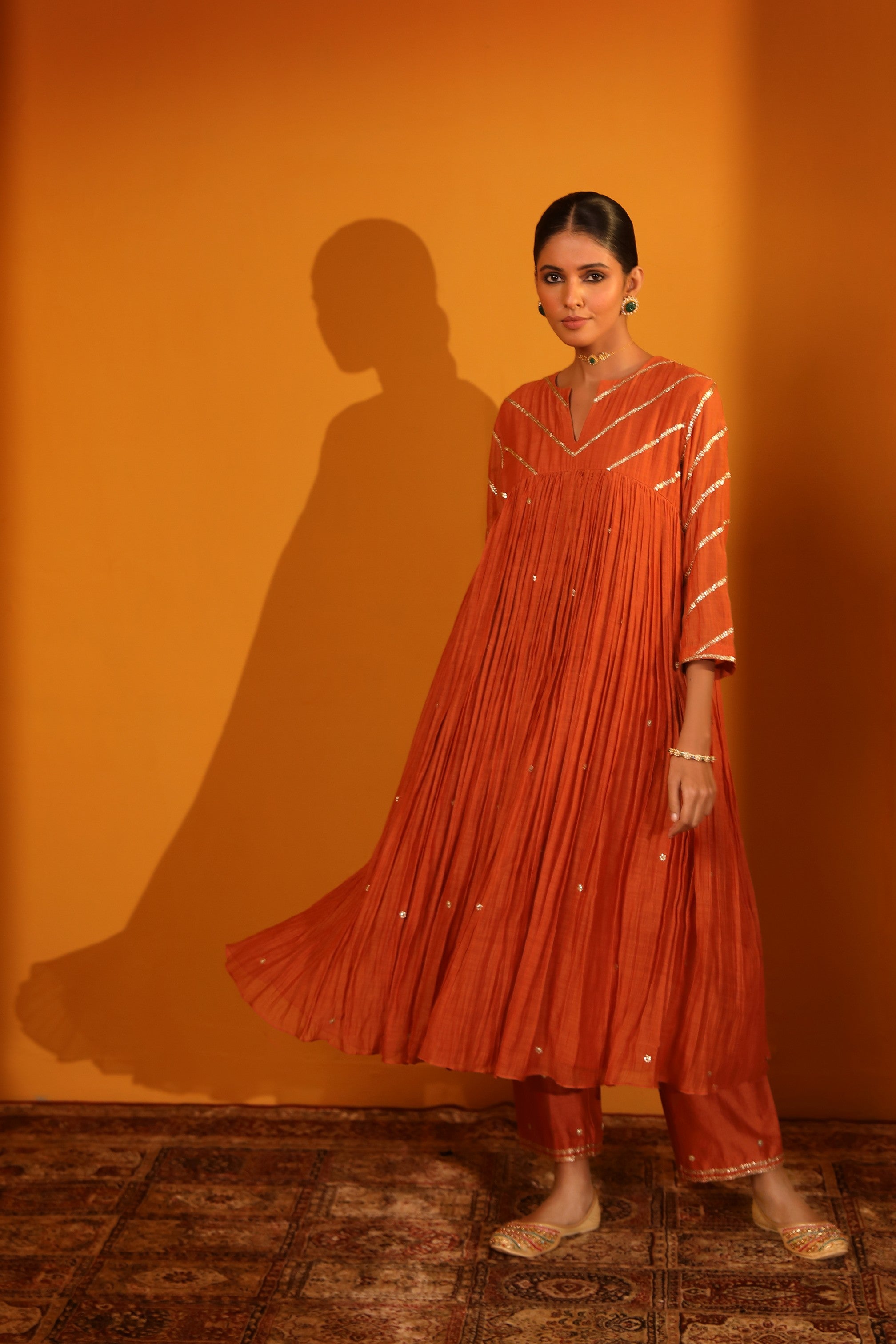 CHANDERI SILK RIVETING KURTA SET WITH PANTS AND DUPATTA