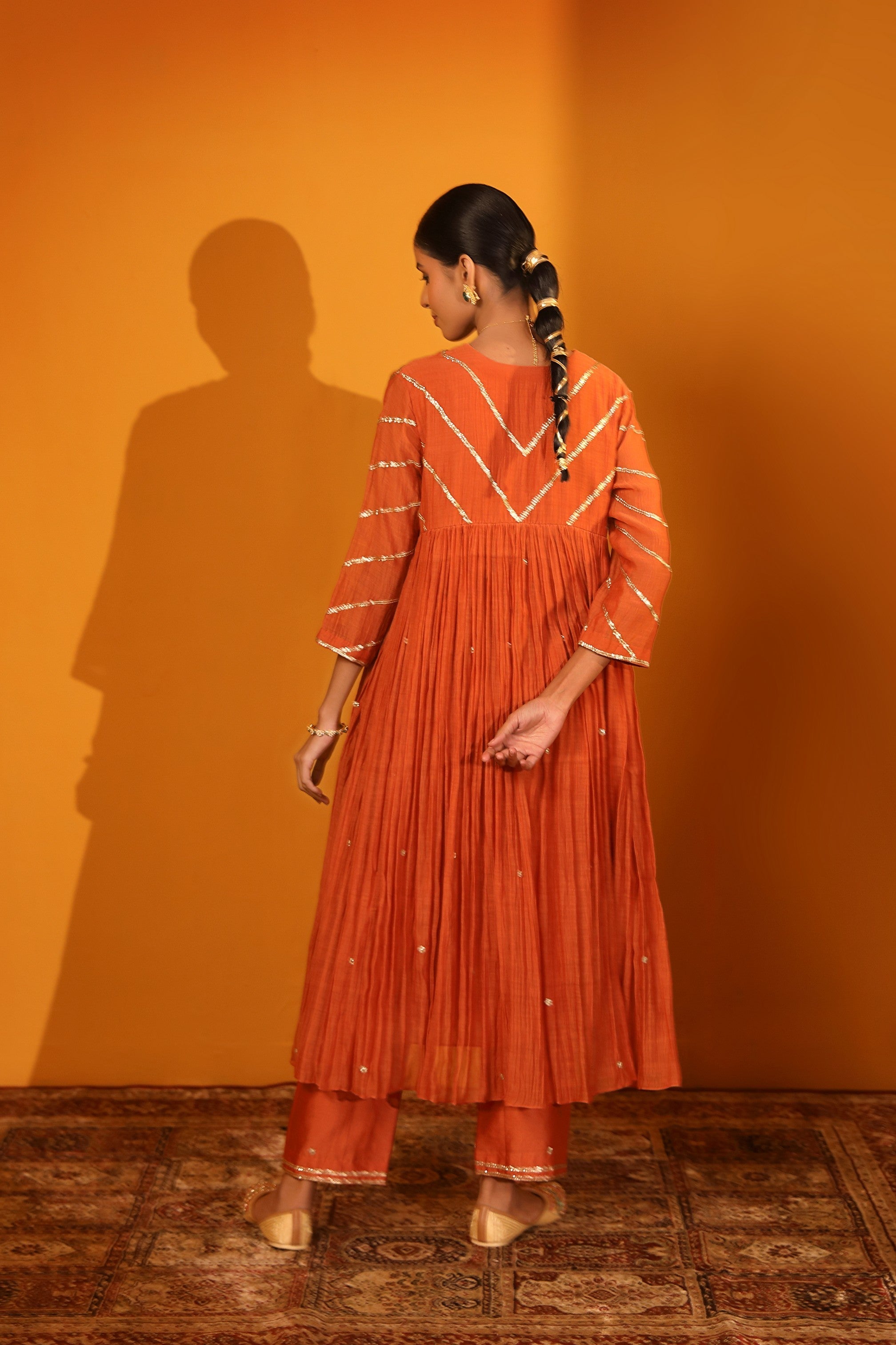 CHANDERI SILK RIVETING KURTA SET WITH PANTS AND DUPATTA