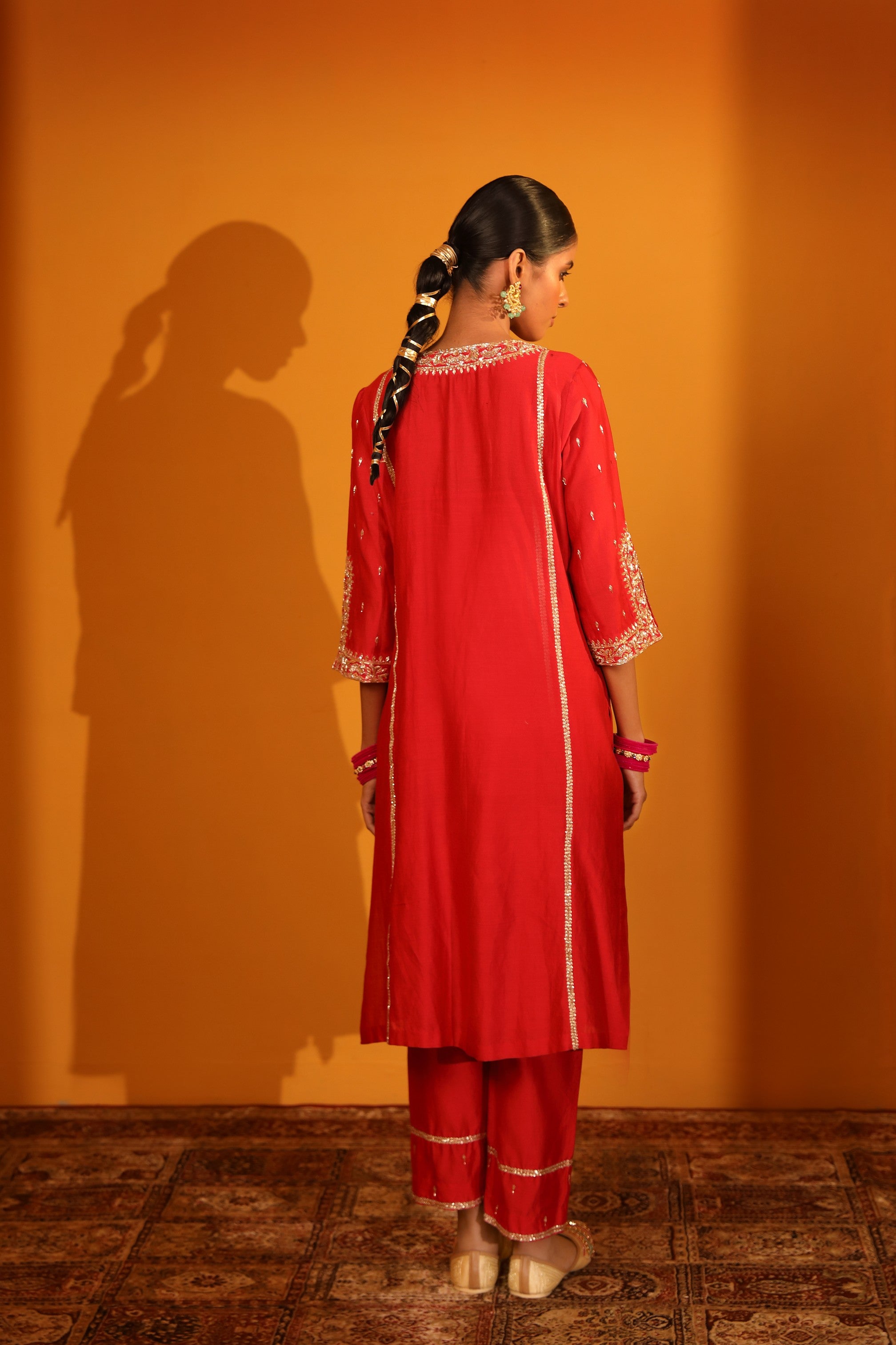 CHANDERI SILK ENGROSSING KURTA SET WITH PANTS AND DUPATTA