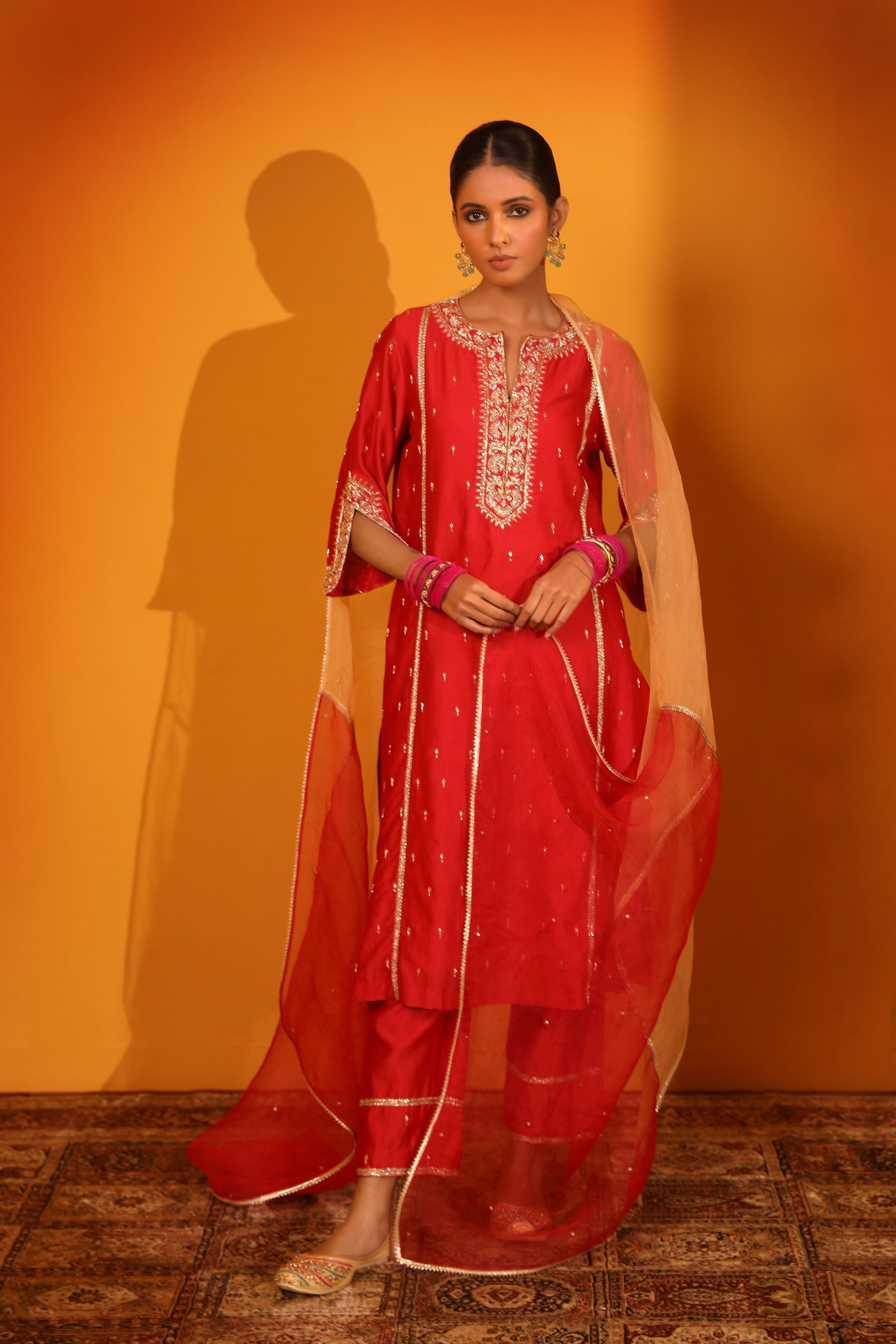 CHANDERI SILK ENGROSSING KURTA SET WITH PANTS AND DUPATTA