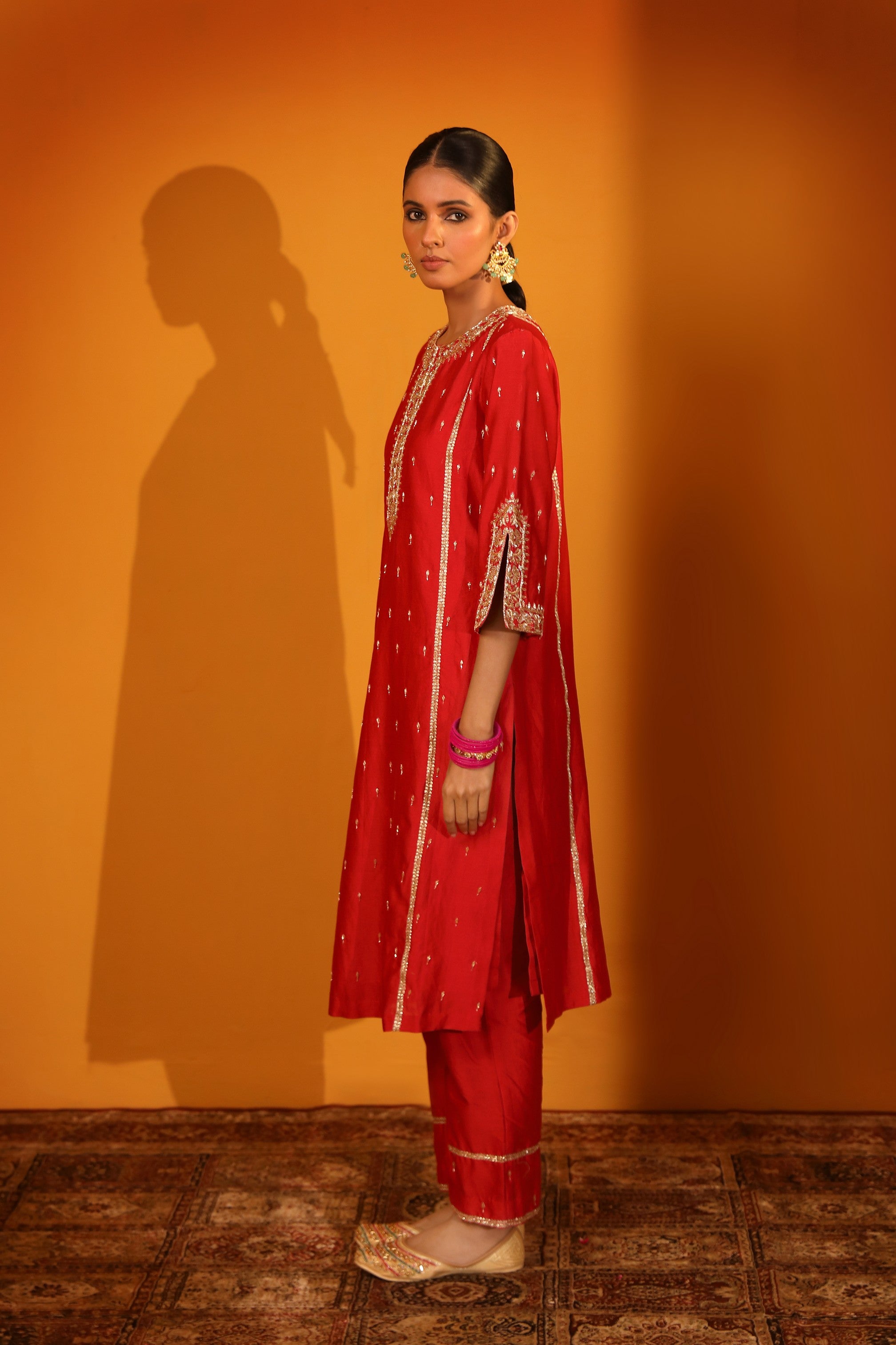 CHANDERI SILK ENGROSSING KURTA SET WITH PANTS AND DUPATTA