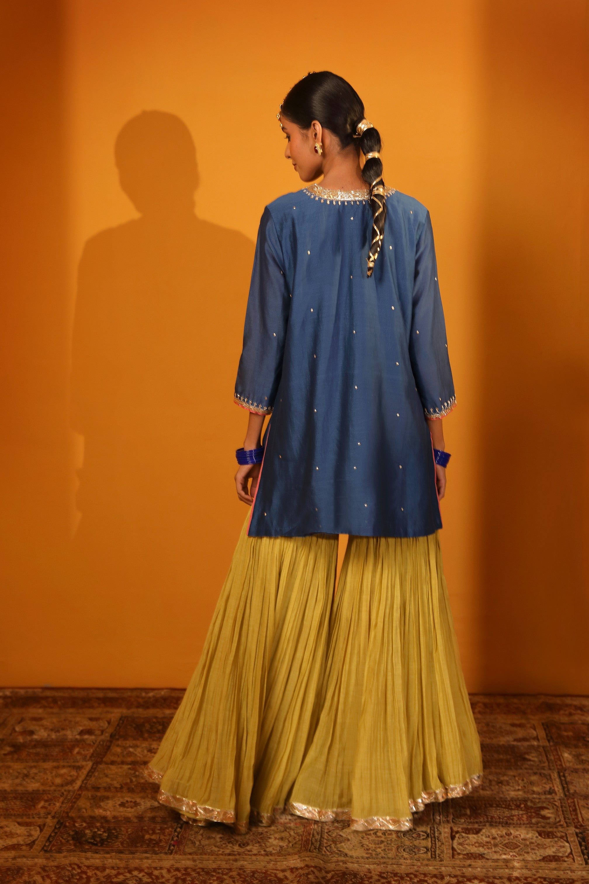 CHANDERI SILK SEQUIN EMBELLISHED SHARARA SET WITH DUPATTA