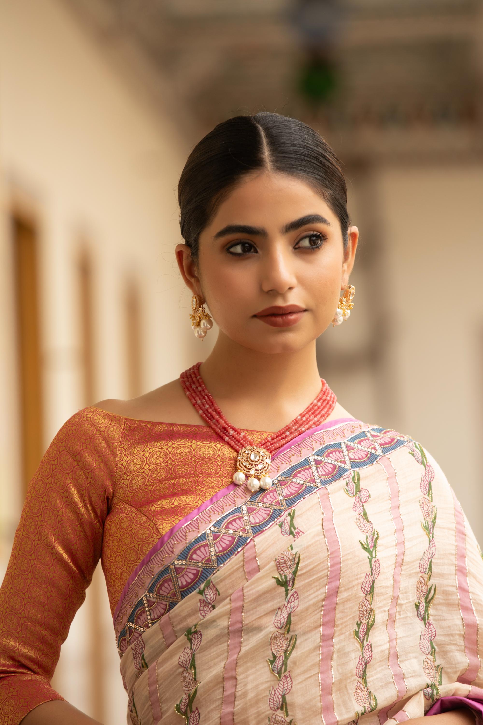Noor-E-Deewan Necklace Set with Pink Beads & Green Polki Moissanite Pendant