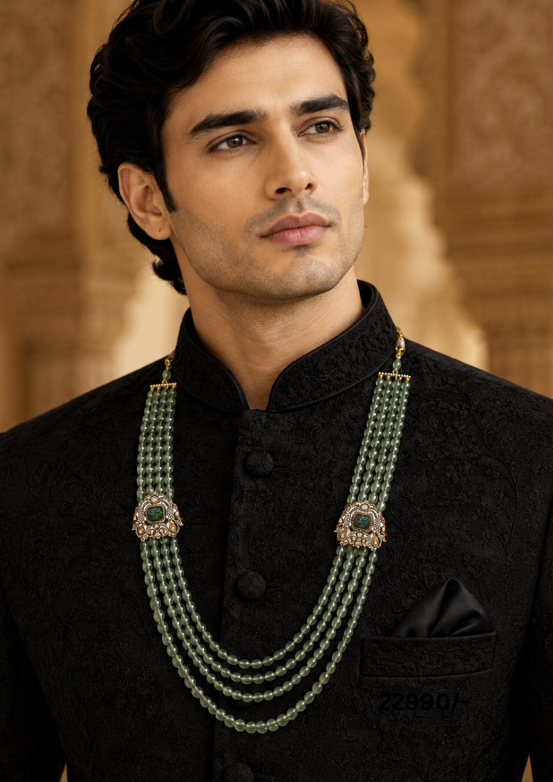 Layered Sage Green Beaded Groom Mala