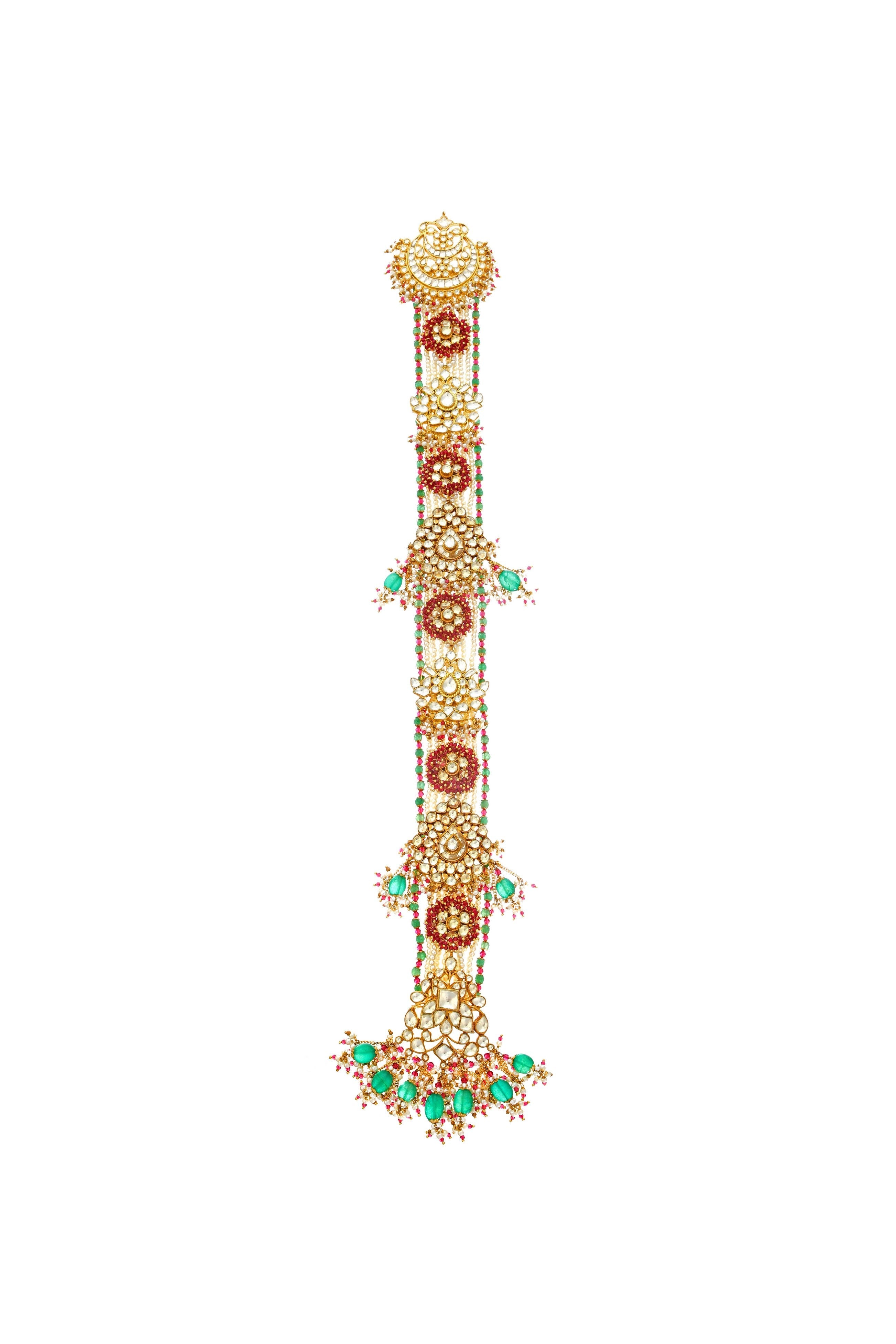 Maroon and Green Kundan Choti