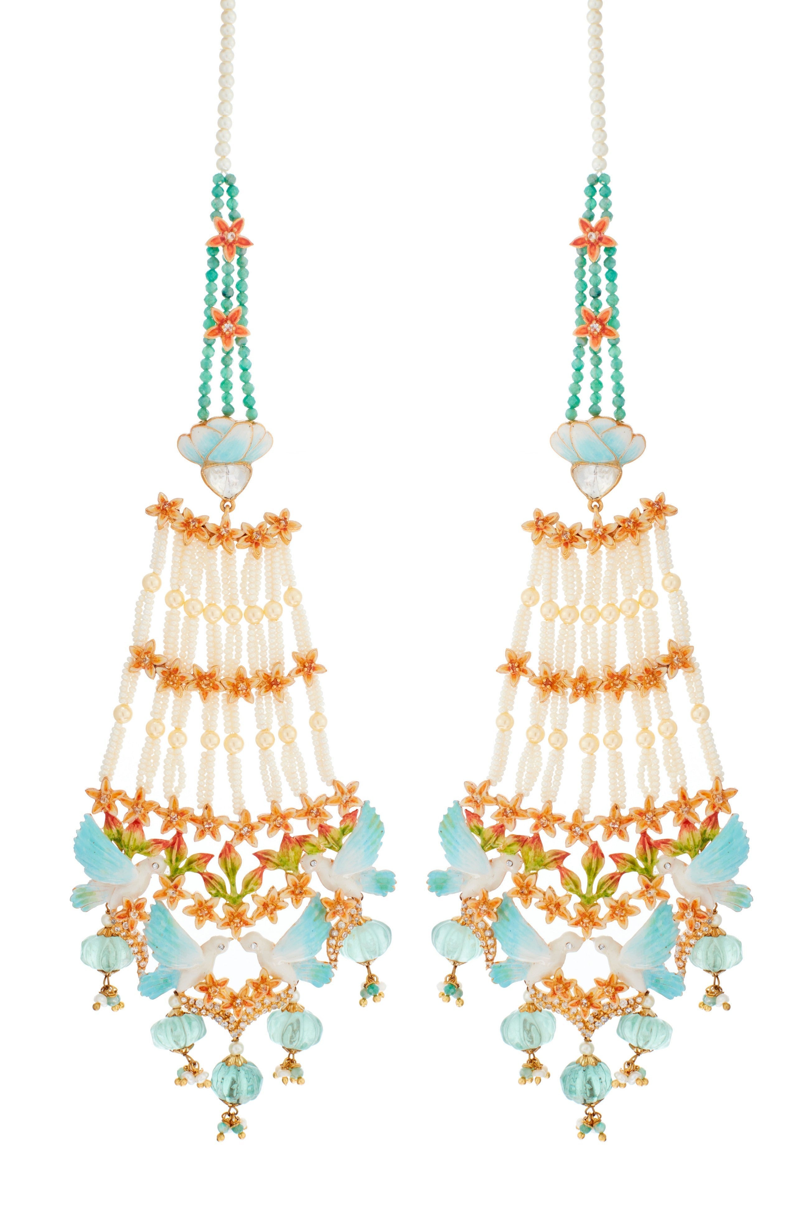 Mint & Peach Cascade Earrings