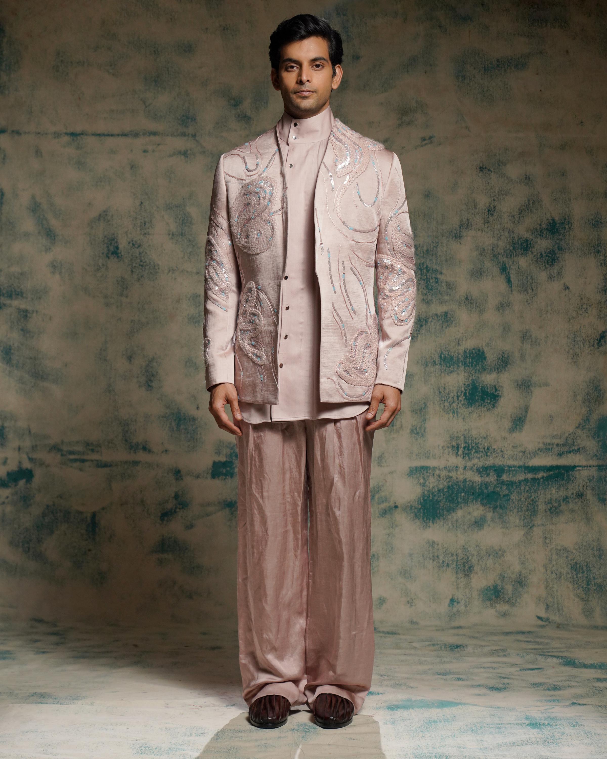 Mauve hand embroidered concept blazer set.