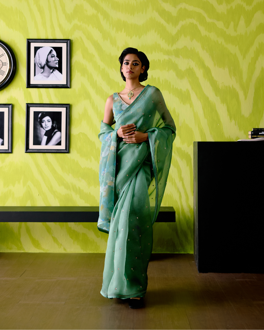 Green Apple Organza Saree with Blouse