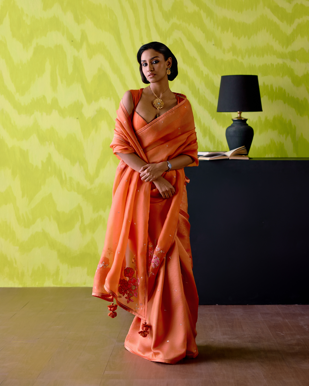Rust Orange Saree with Blouse