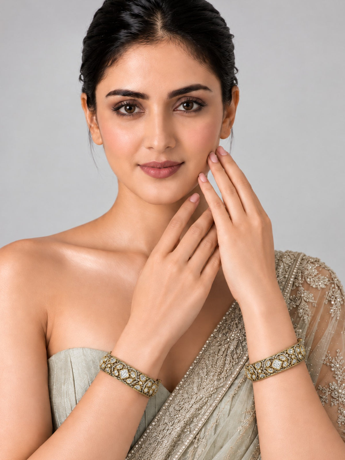 Floral Moissanite Polki Statement Bangles