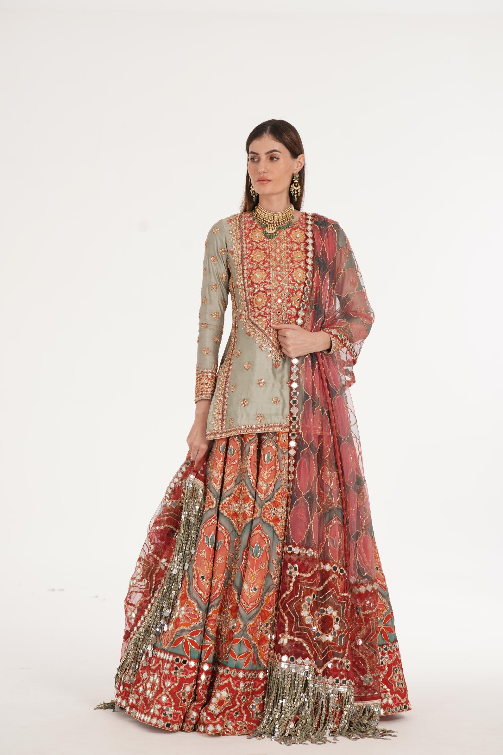 RUBY FOREST SMOPKE LEHENGA SET
