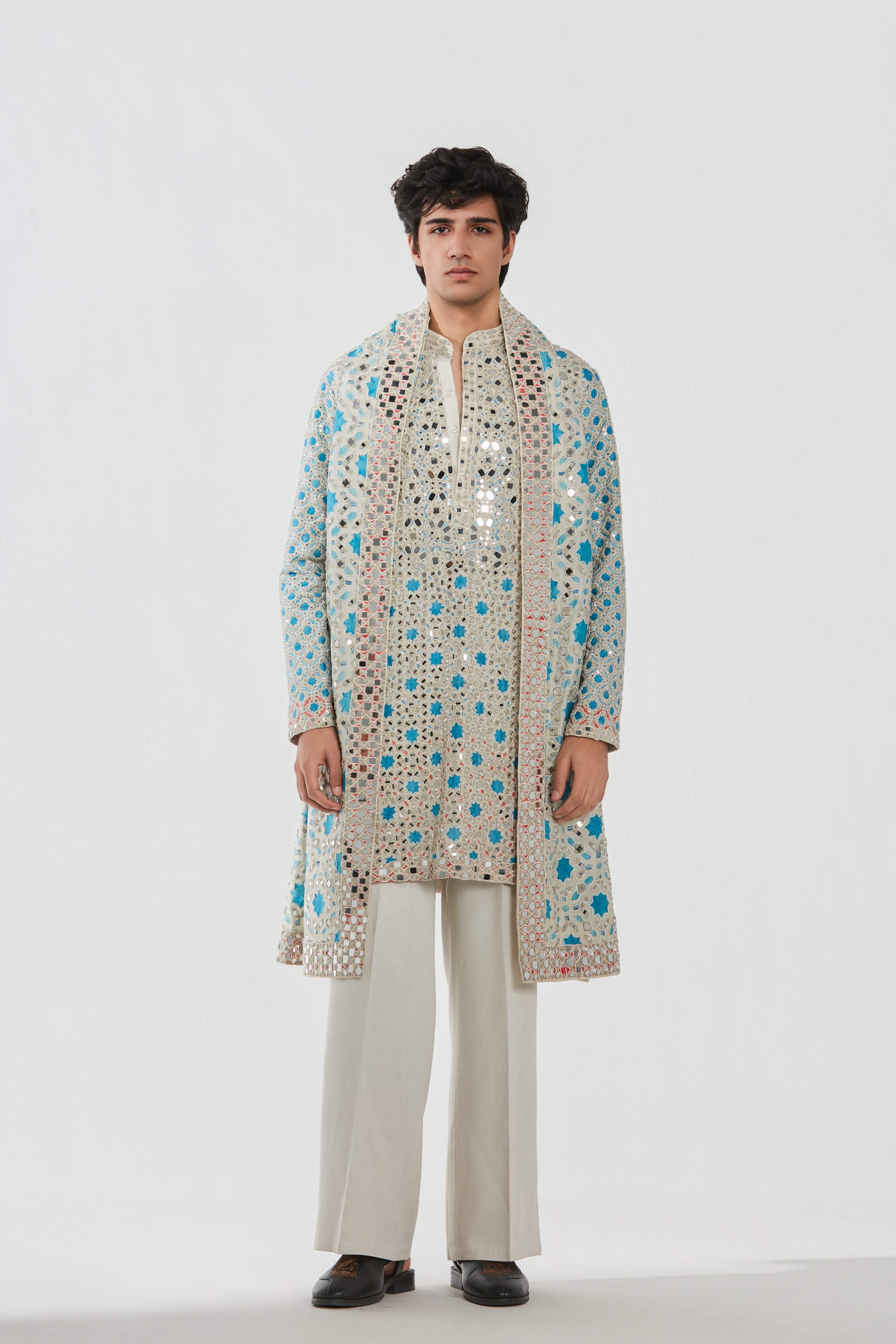 Kurta and Stole - Heavy chanderi , Pant-Cotton twill