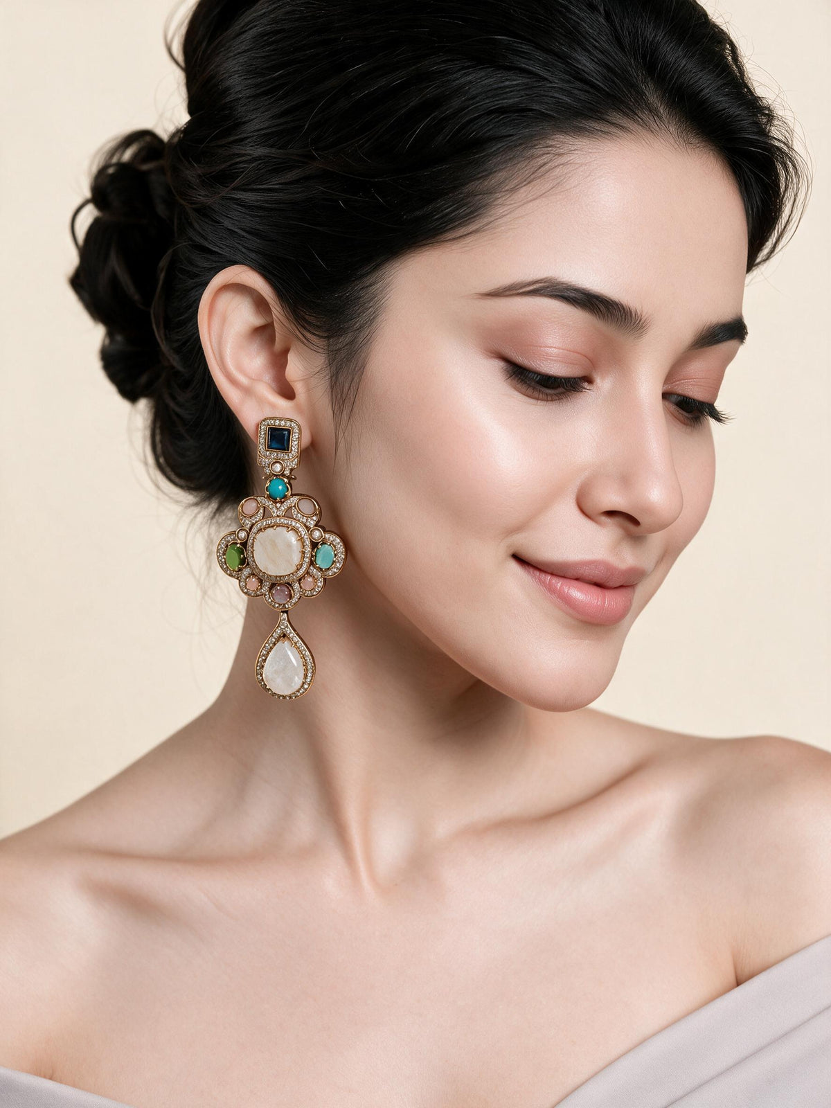 Multicolour Semi-Precious Statement Drop Earrings