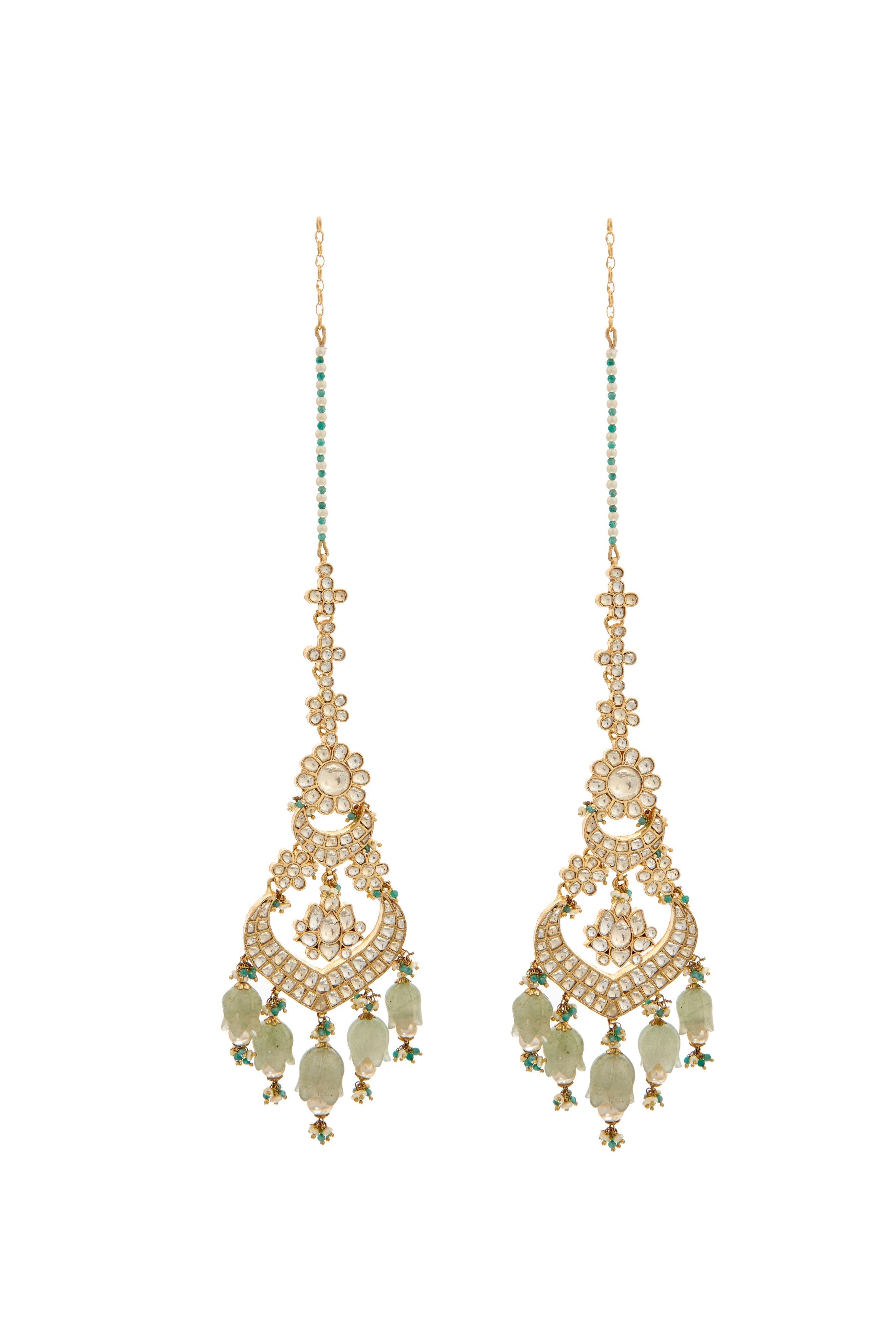 Kundan and green carved tulip chaandbali