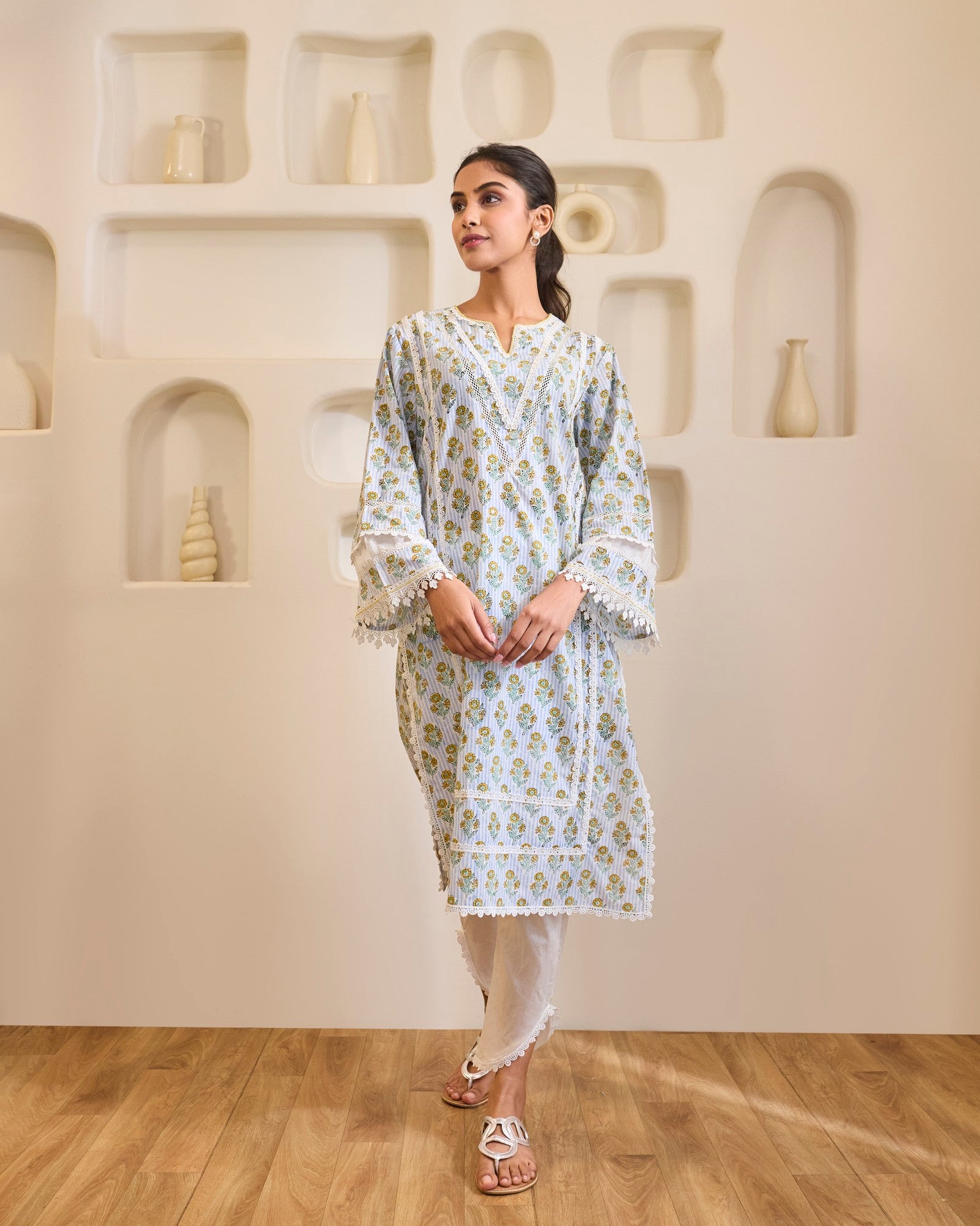 Blue Charm Cotton Kurta with Tulip Pants