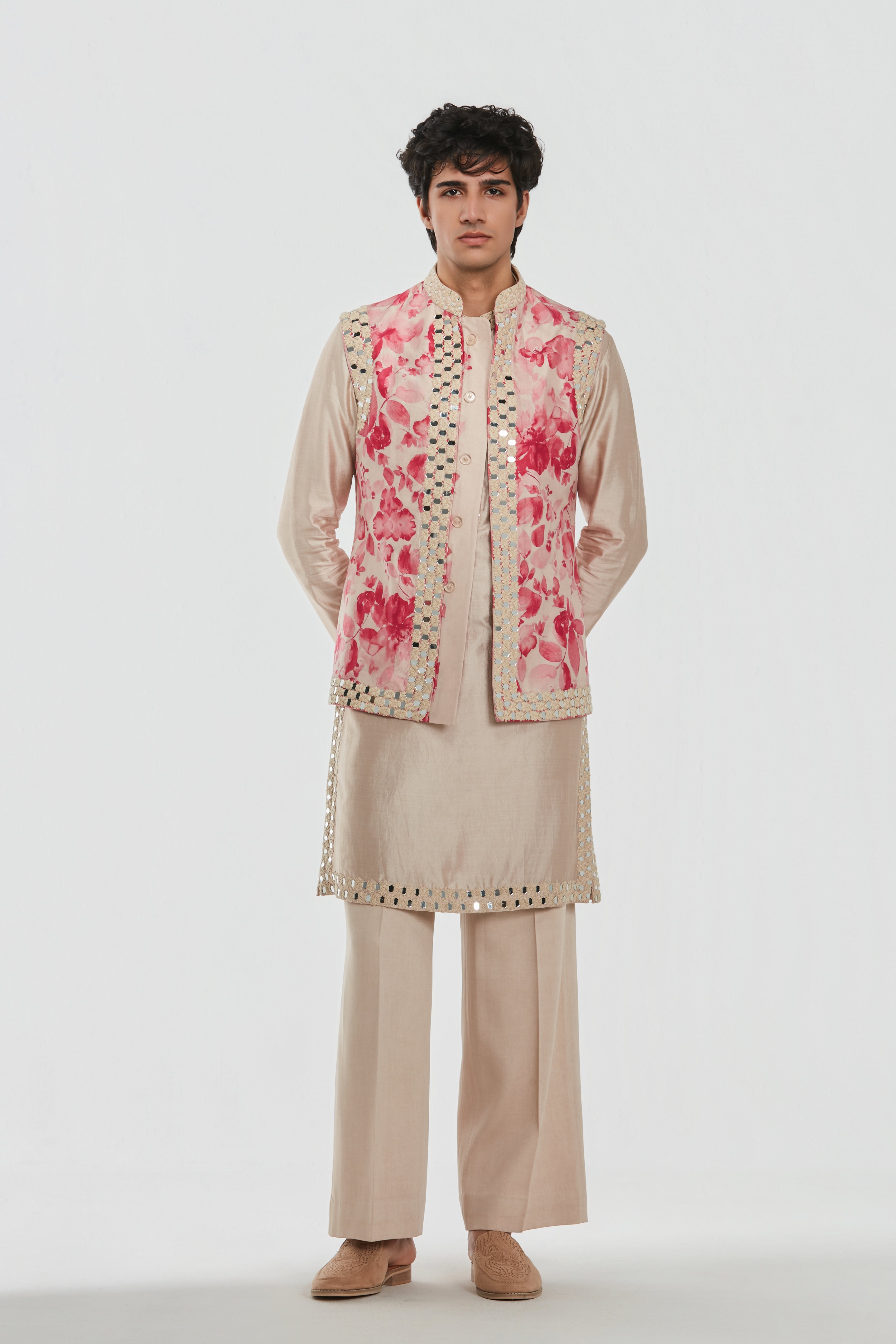 Kurta and Jacket - Heavy chanderi , Pant-Cotton twill