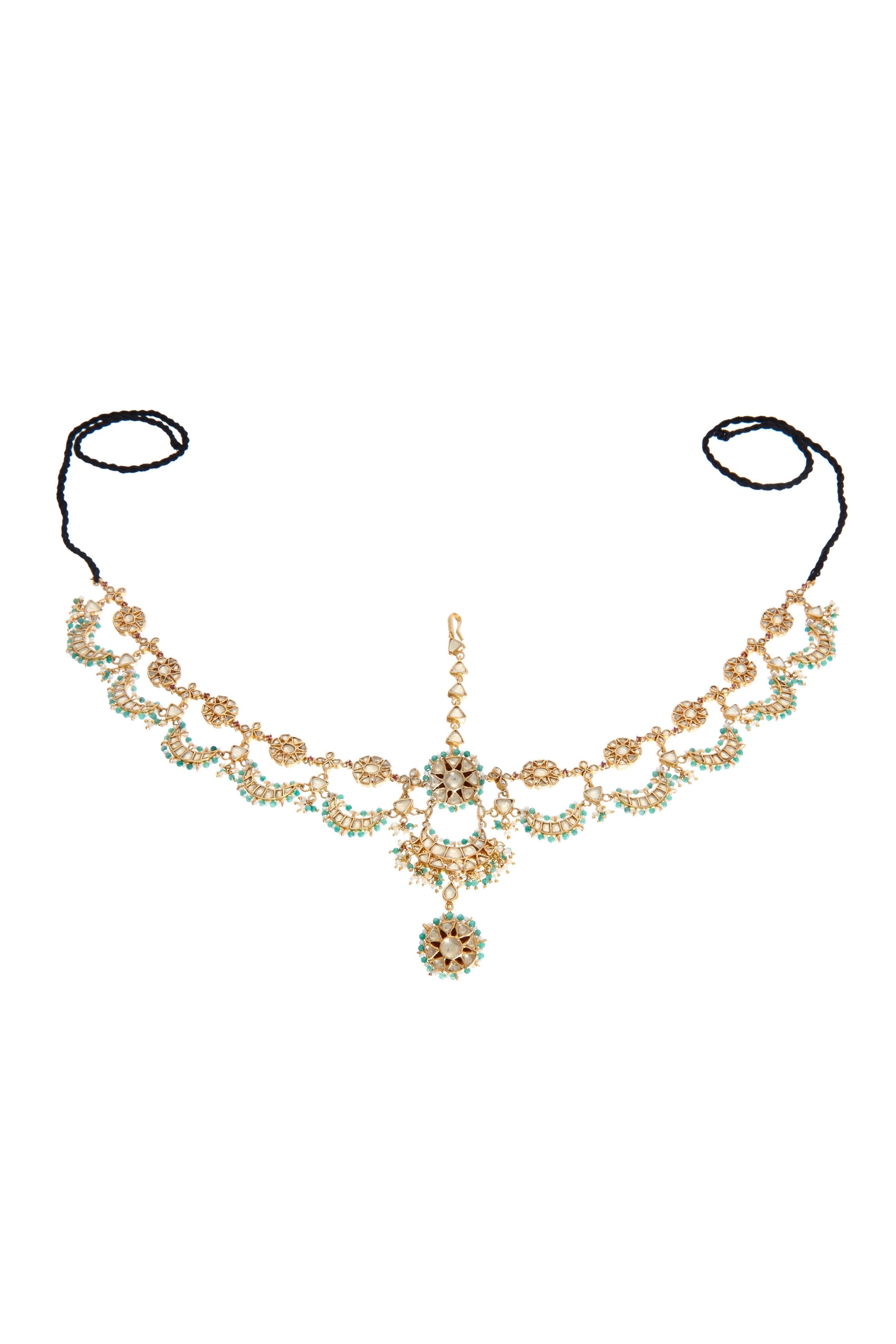 Kundan Flower Double Borla Mathapatti