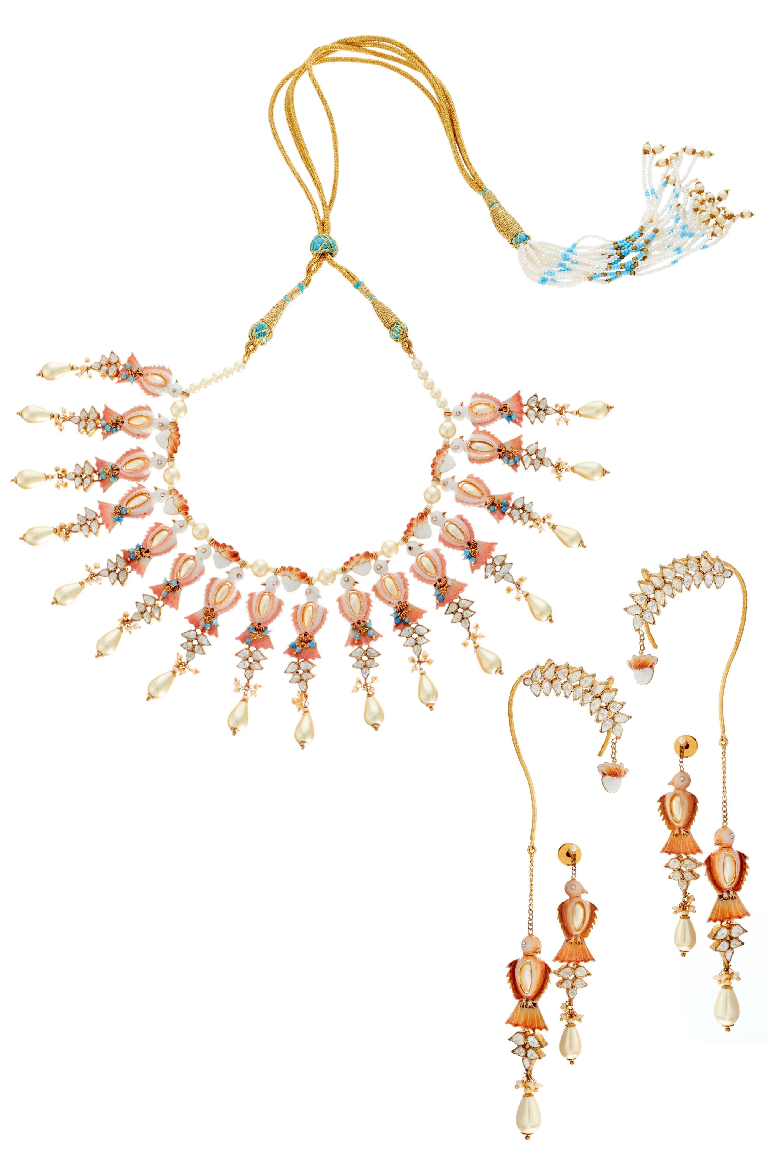 Peach & Pearl Bird Necklace set