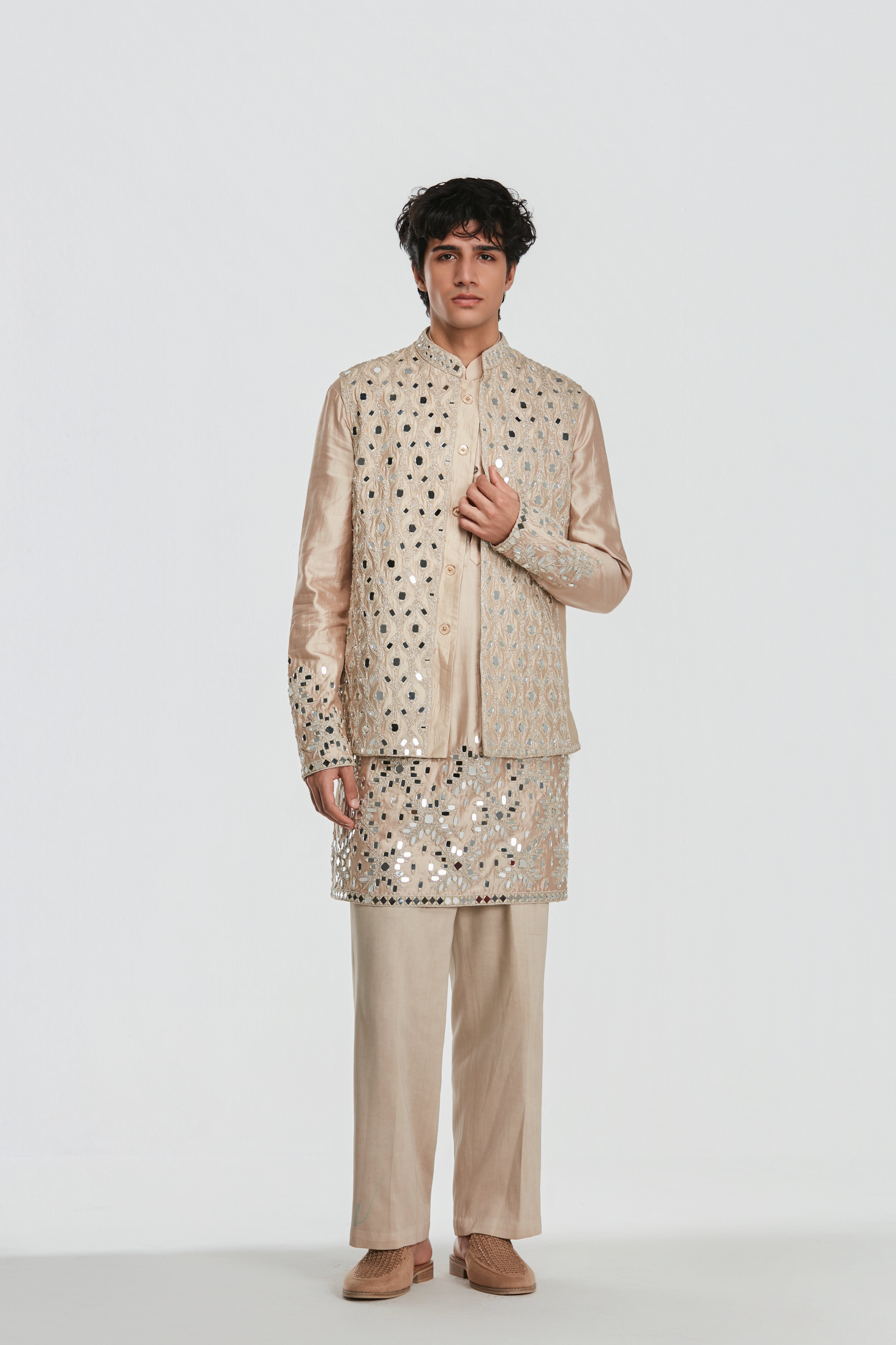Kurta and jacket - Heavy chanderi , Pant-Cotton twill