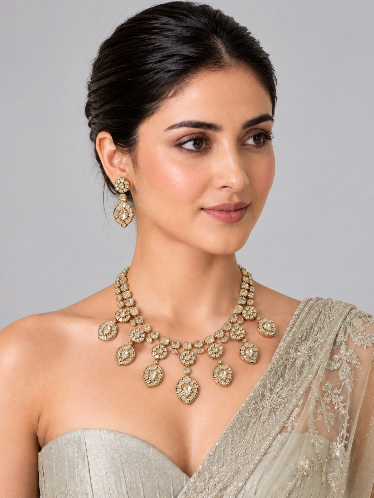Moissanite Polki Statement Necklace Set