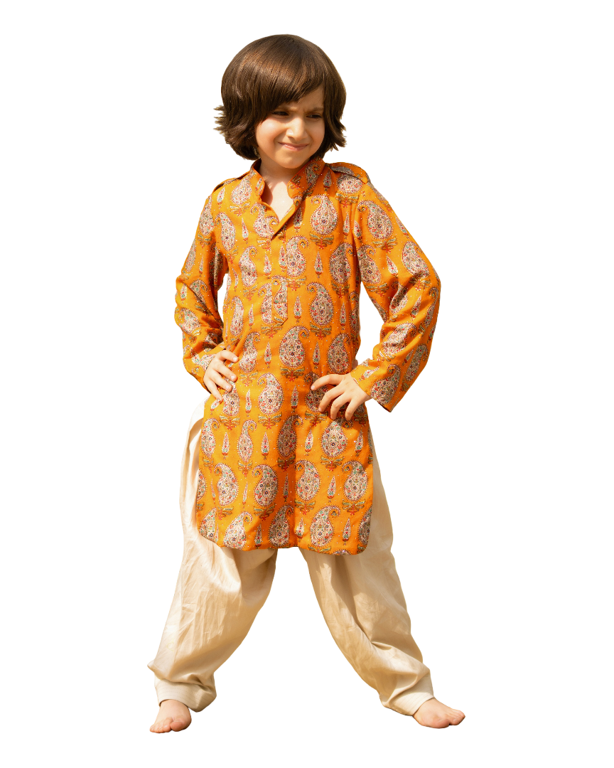 Yellow Printed Kurta with Salwar