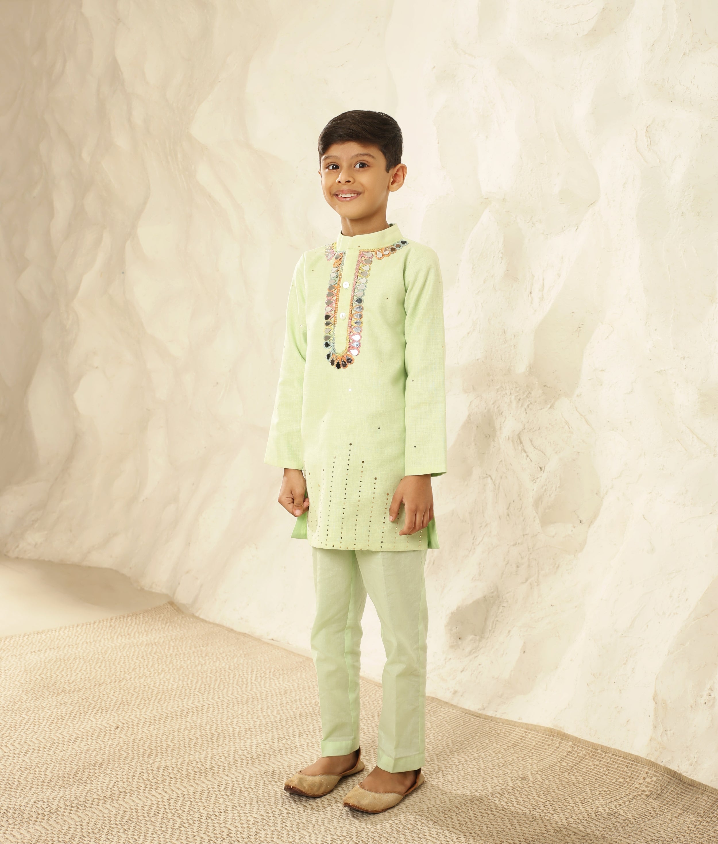 Green Faux Mukaish Kurta with Pant